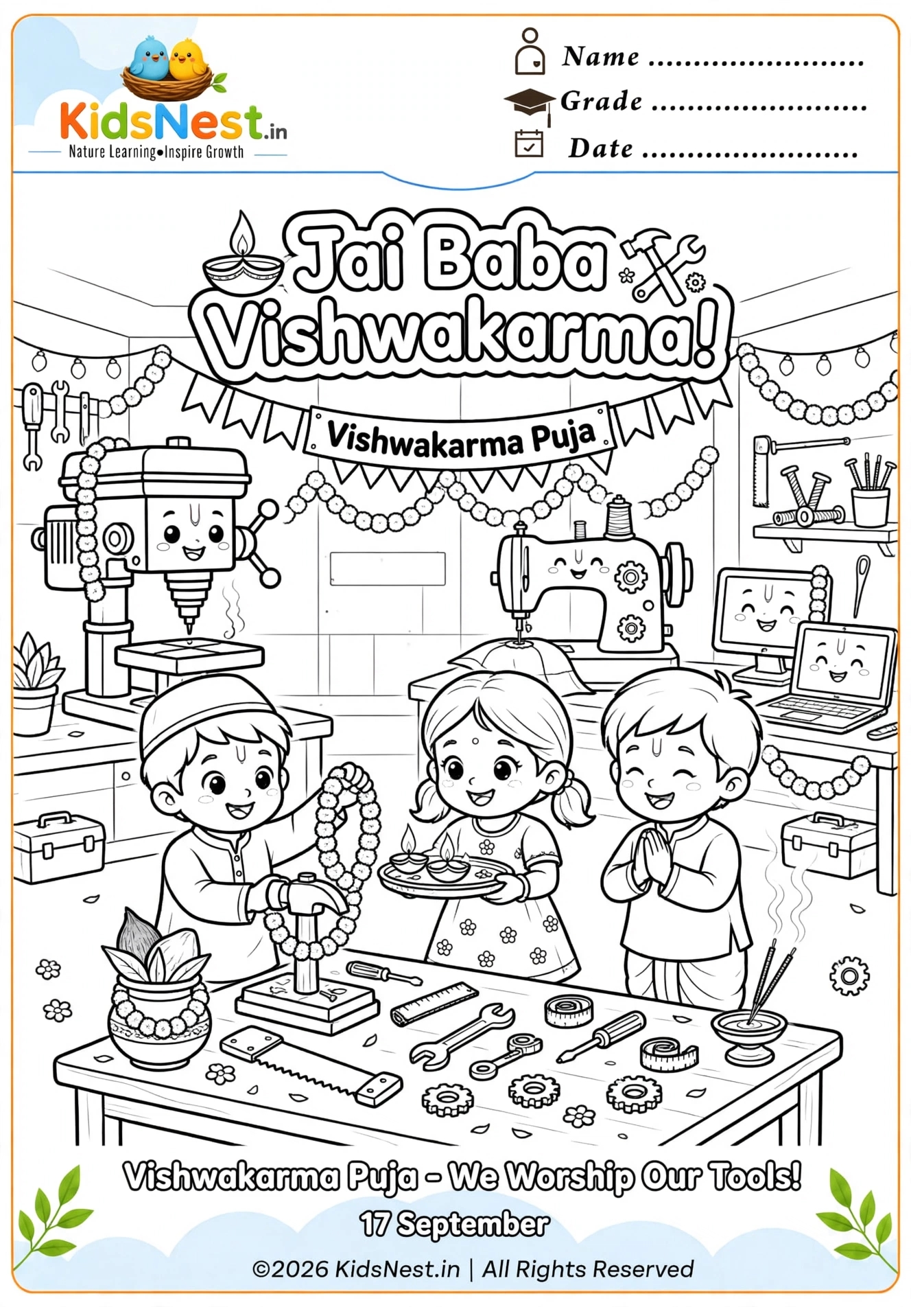 Free Vishwakarma Puja Coloring Page for Kids