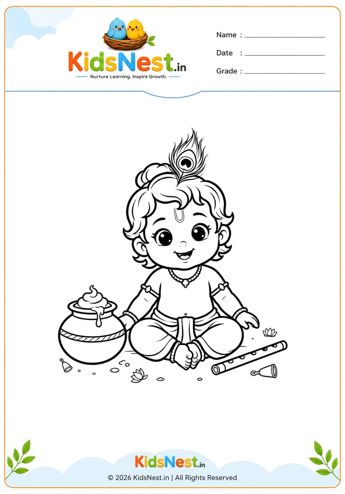 Printable Little Krishna Coloring Page | Fun Kids Activity