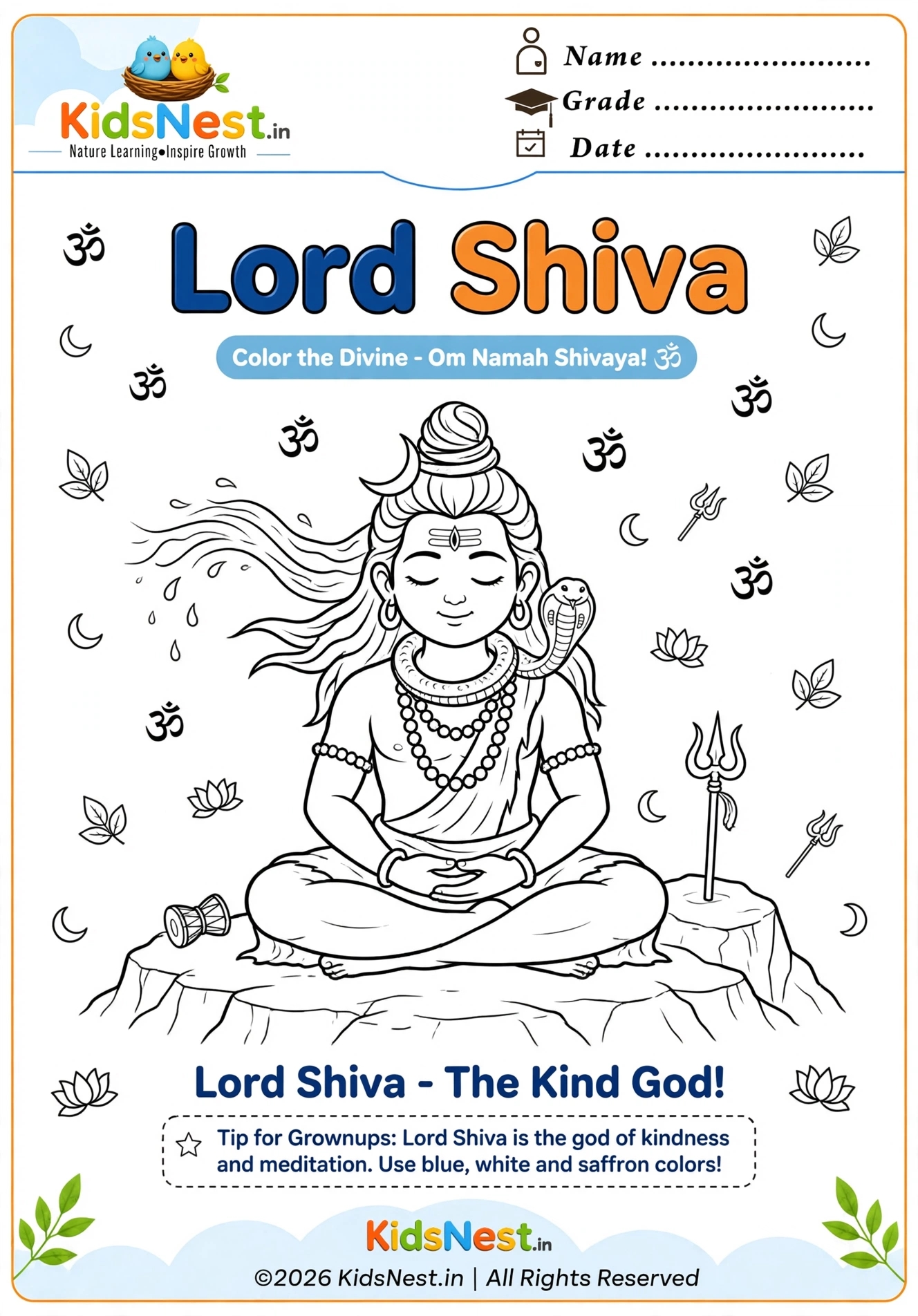 Lord Shiva Meditation Coloring Page | Printable for Kids