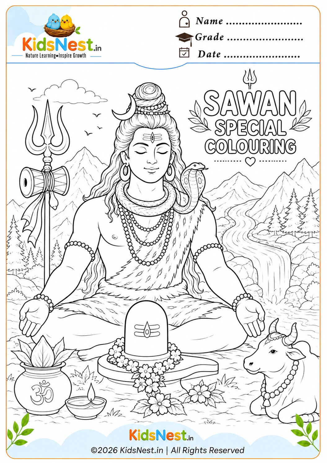 Printable Lord Shiva Coloring Page for Kids | Sawan Special