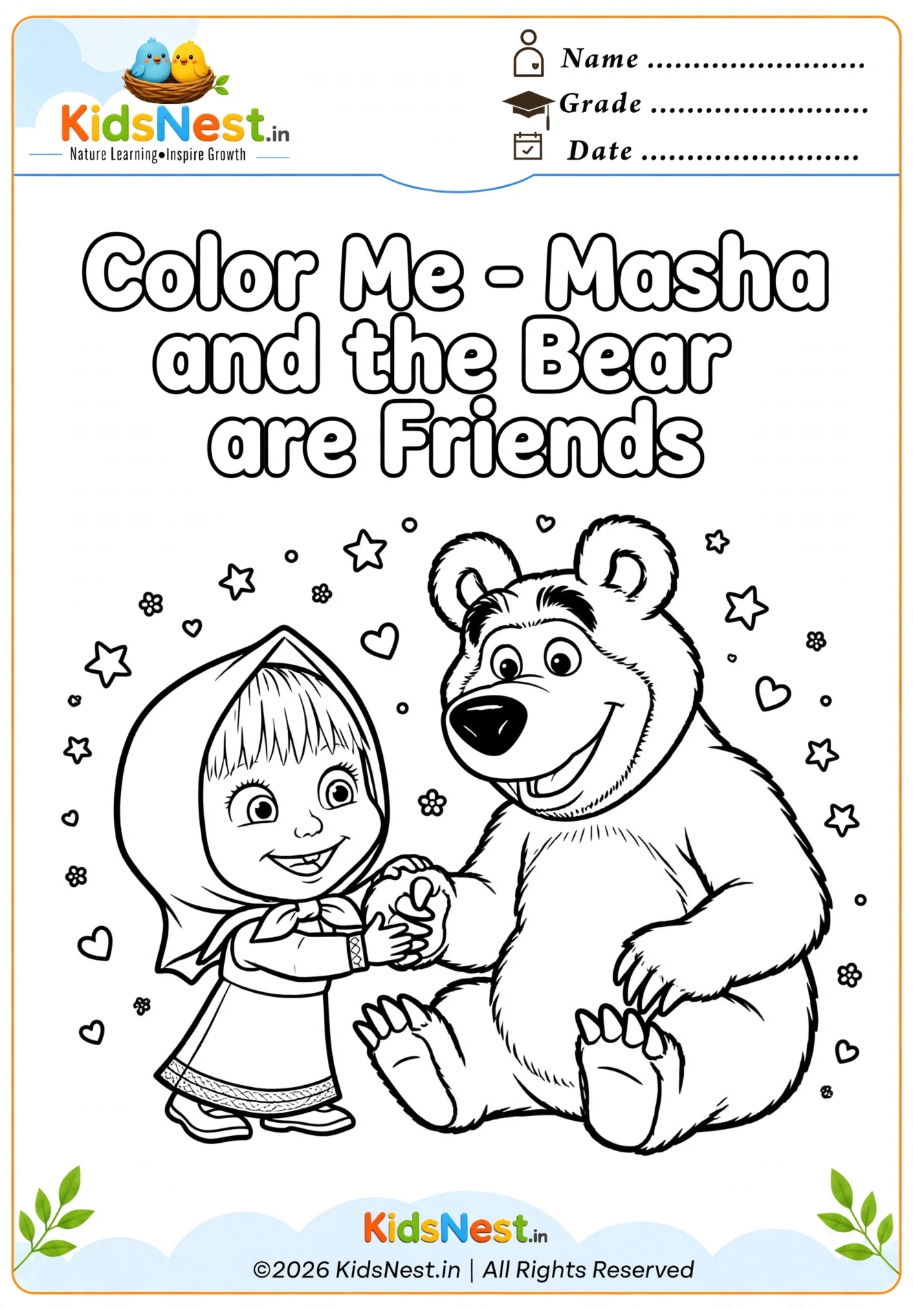 Printable Masha and the Bear Coloring Page for Kids