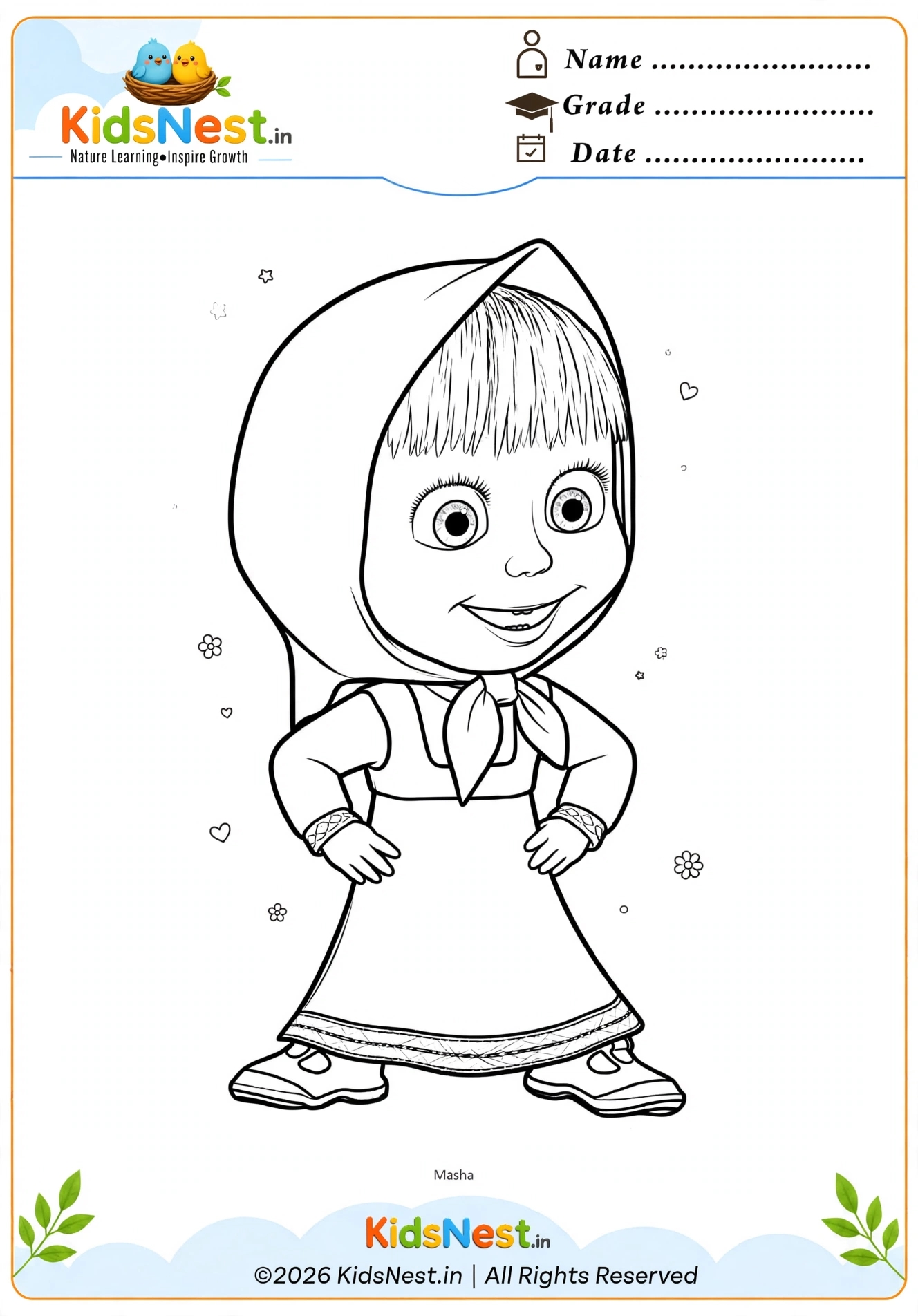 Free Printable Masha and the Bear Coloring Page for Kids