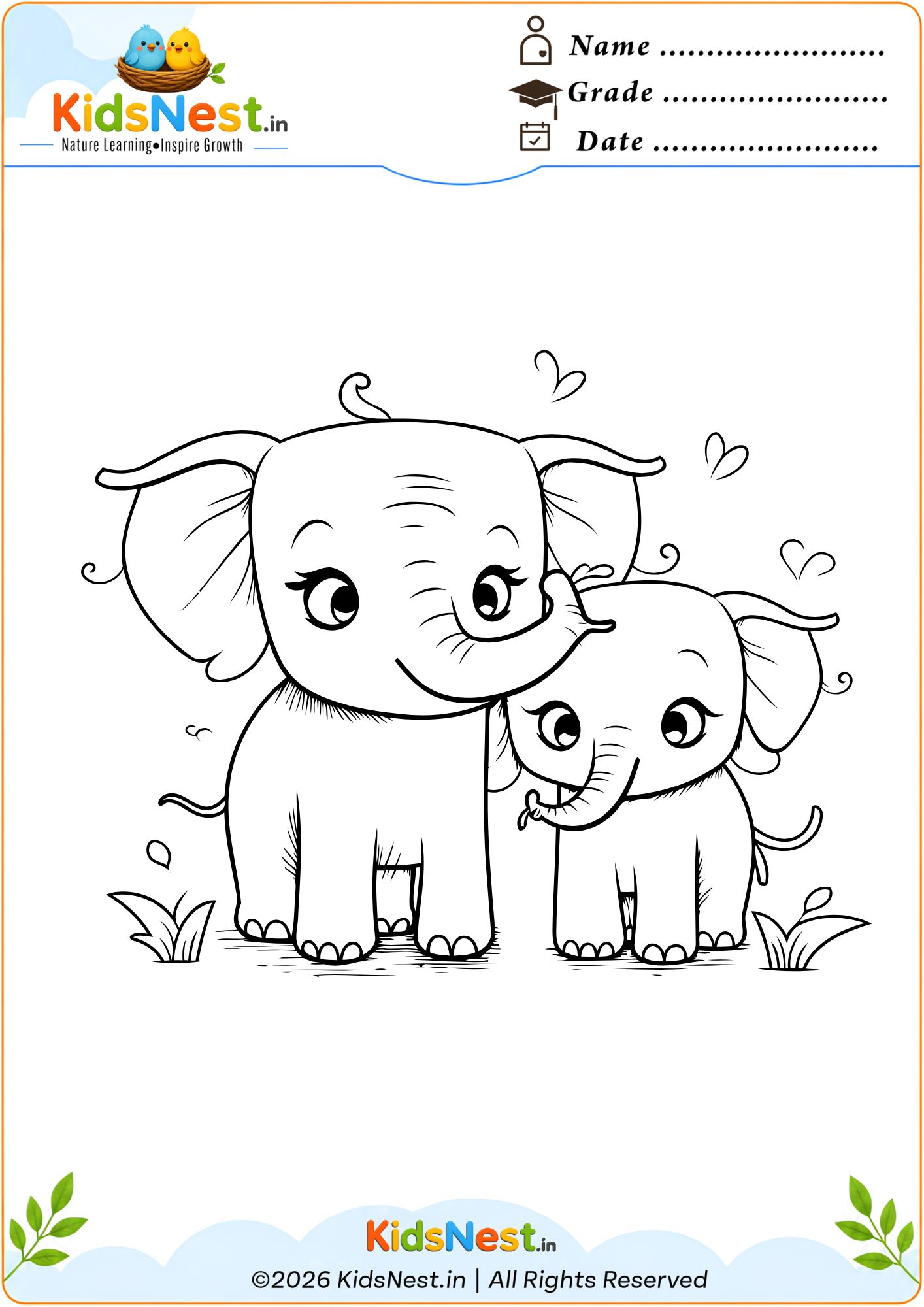 Printable Mother and Baby Elephant Coloring Page for Kids