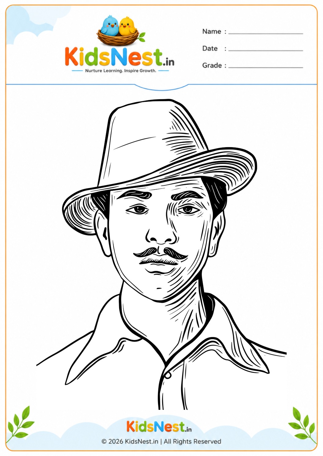 Printable Bhagat Singh Coloring Page for Kids | Educational