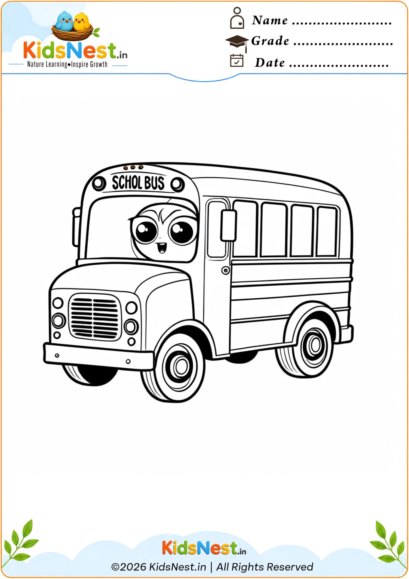 Free Printable School Bus Coloring Page for Kids