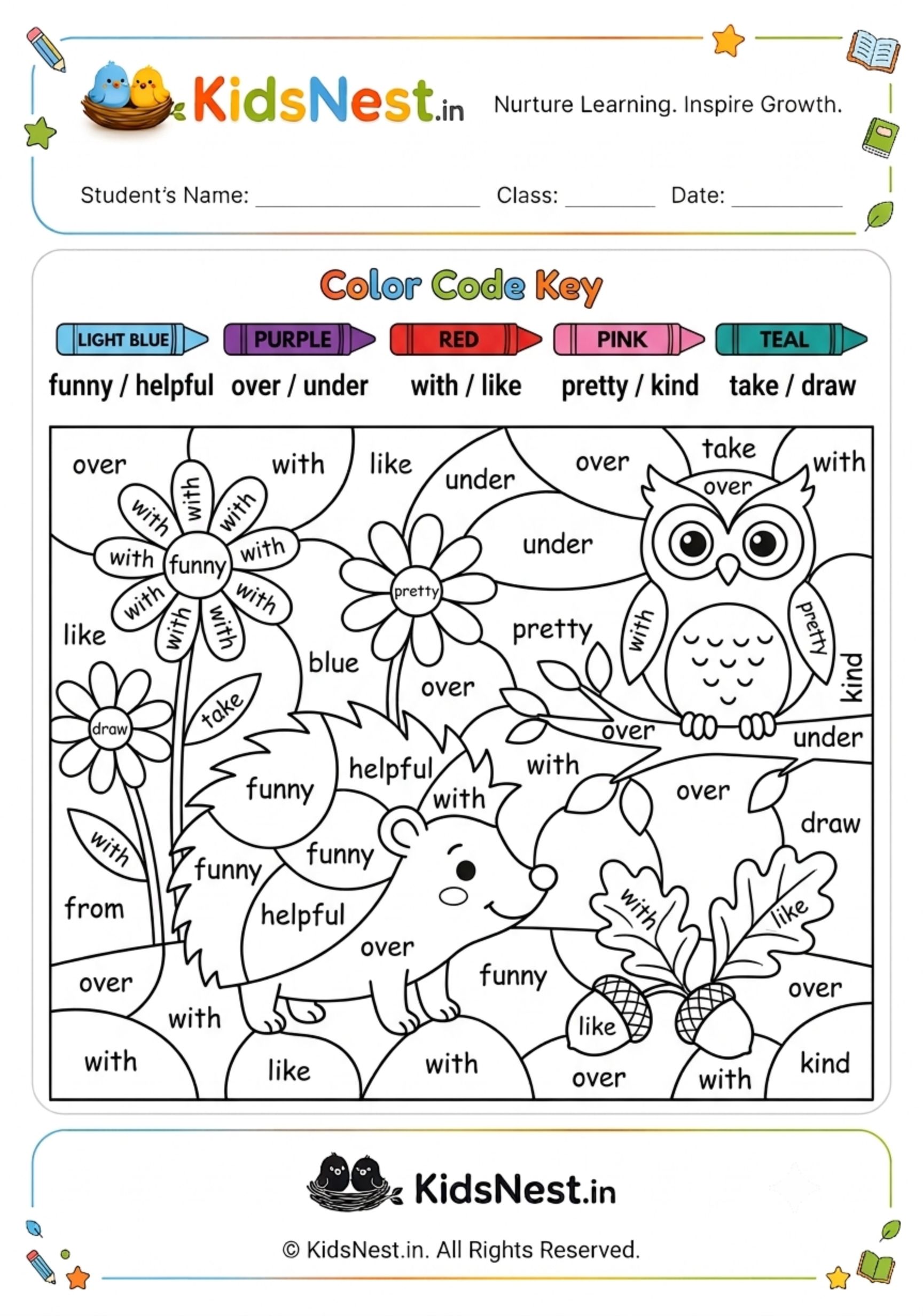 Sight Word Color Code Coloring Page | Free Printable Worksheet