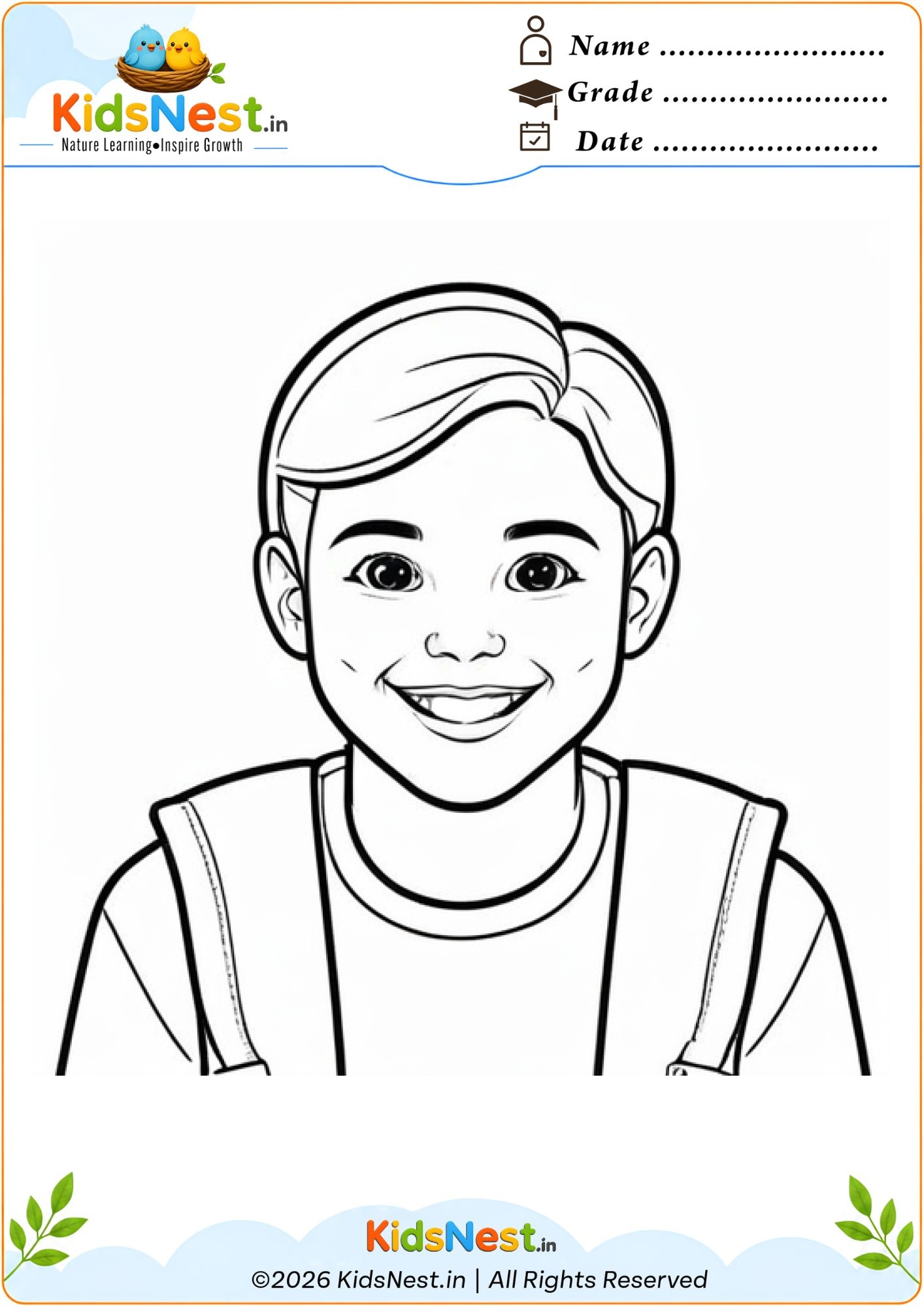 Printable Smiling Boy with Backpack Coloring Page for Kids