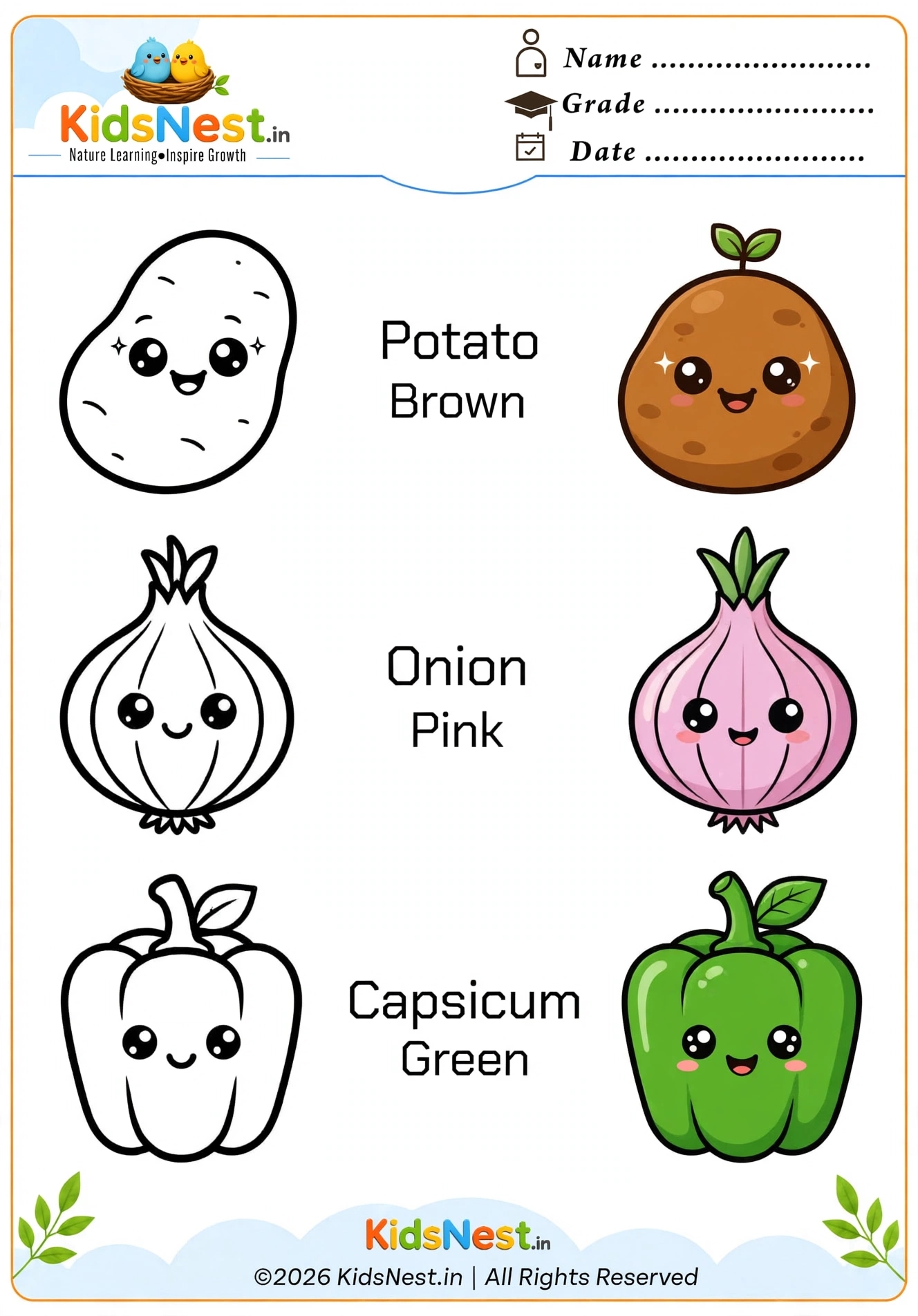 Printable Vegetables Coloring Page for Kids | Educational Activity