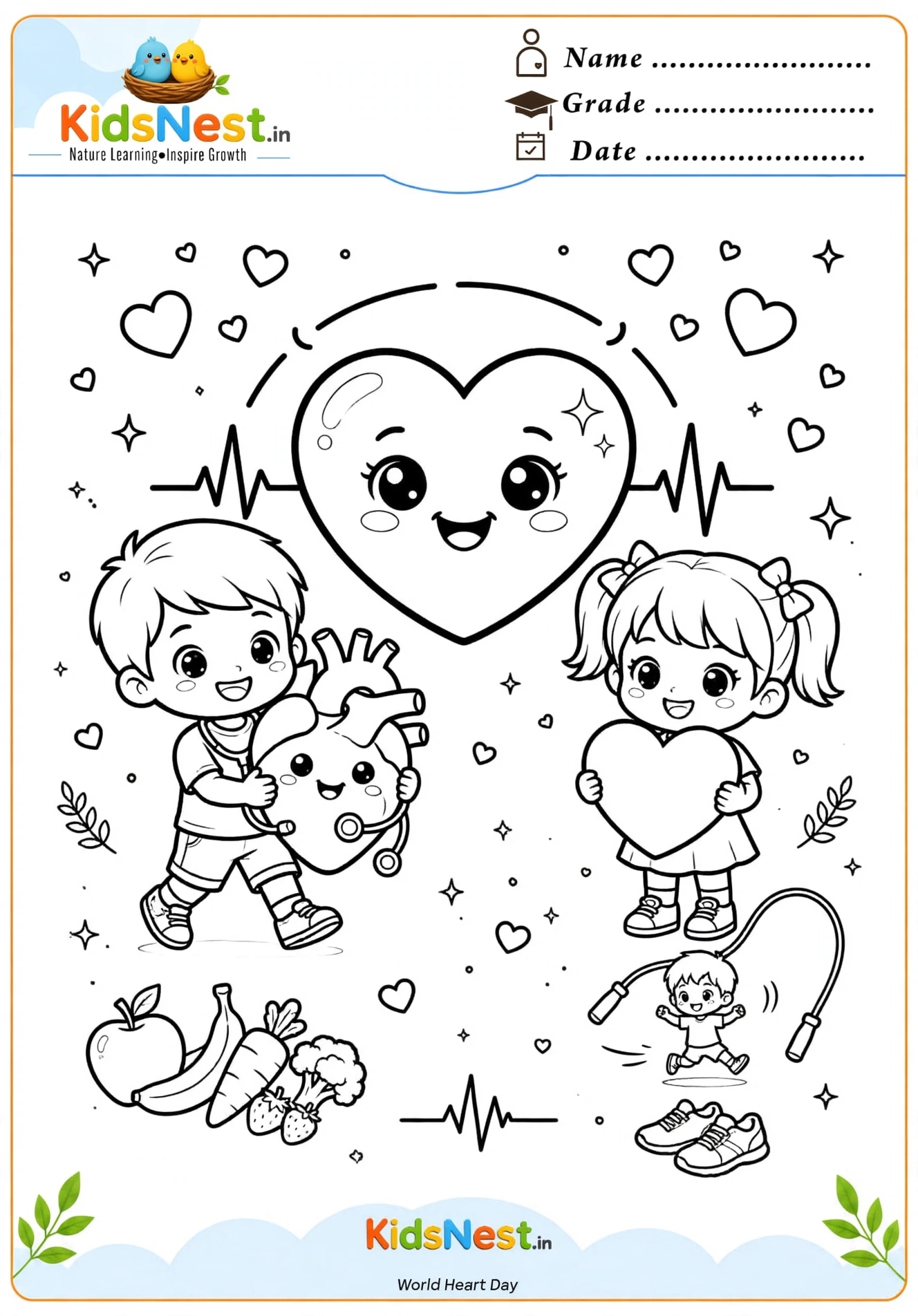 Free World Heart Day Coloring Page for Kids | Printable PDF