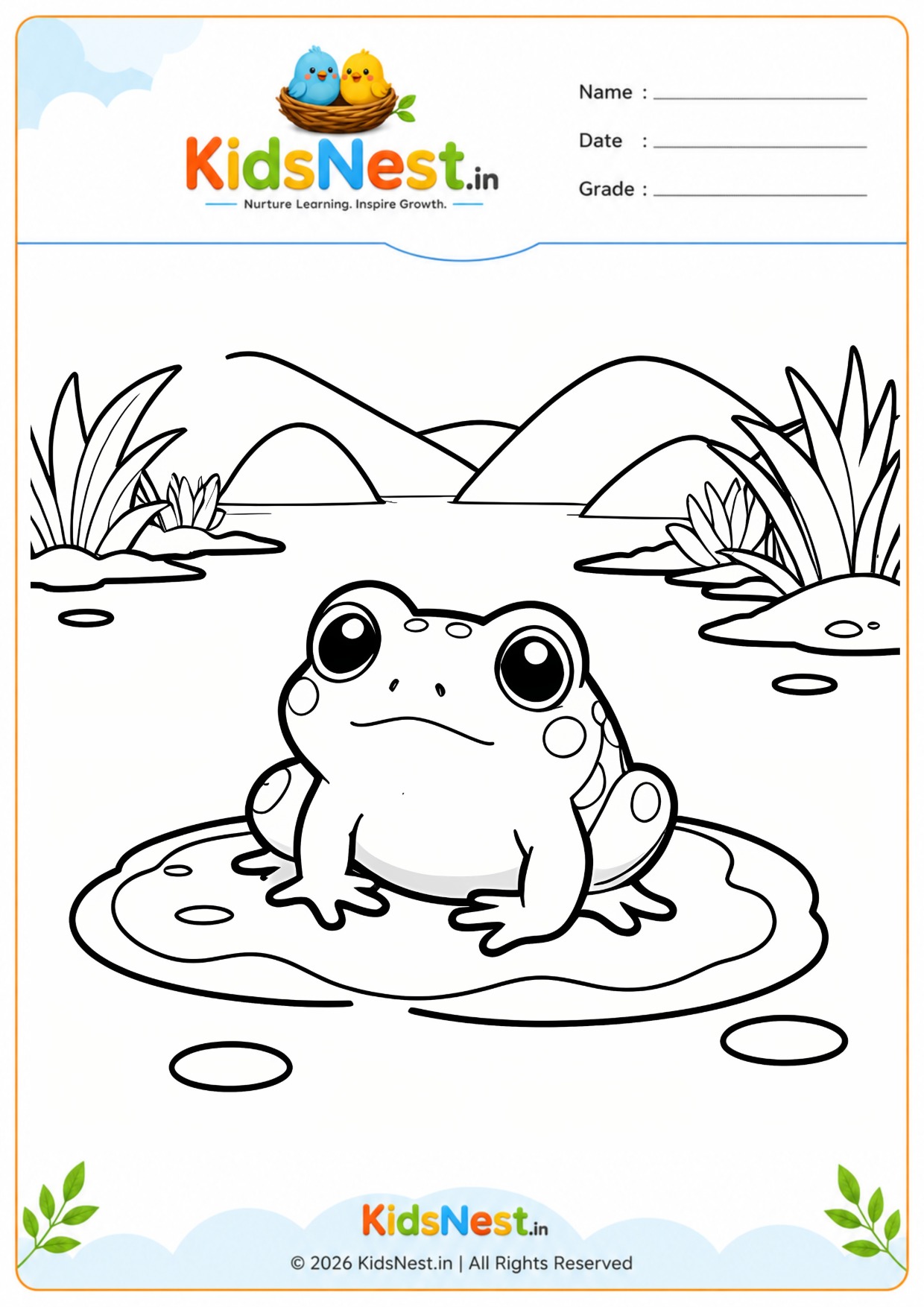 Printable Frog on a Lily Pad Coloring Page for Kids