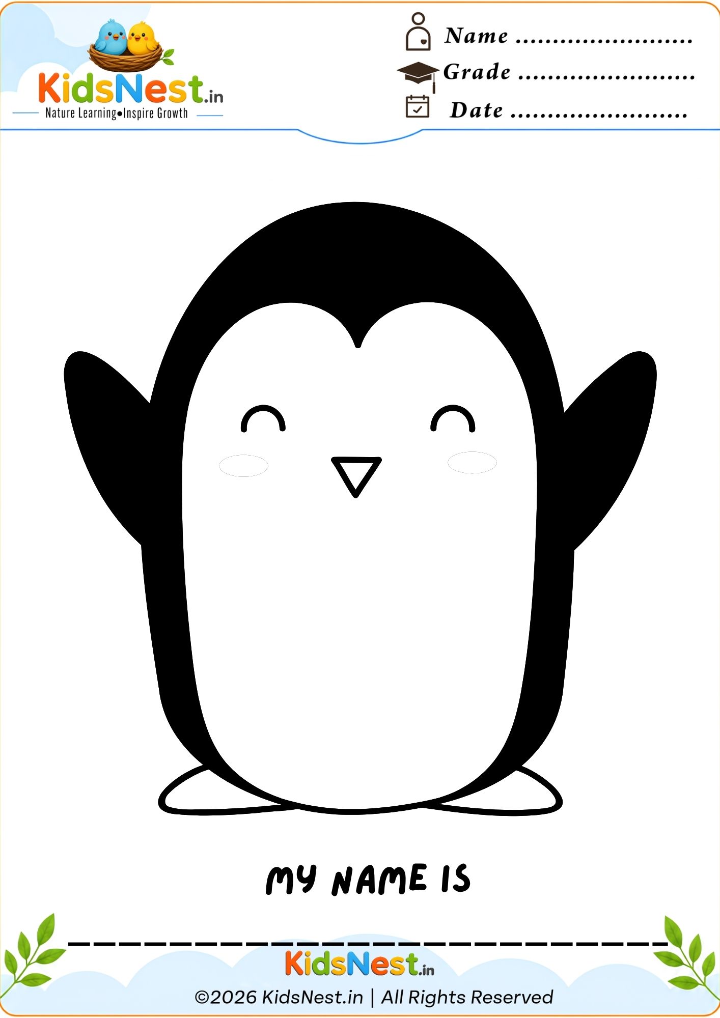 Cute Penguin Coloring Worksheet for Kids | Printable PDF