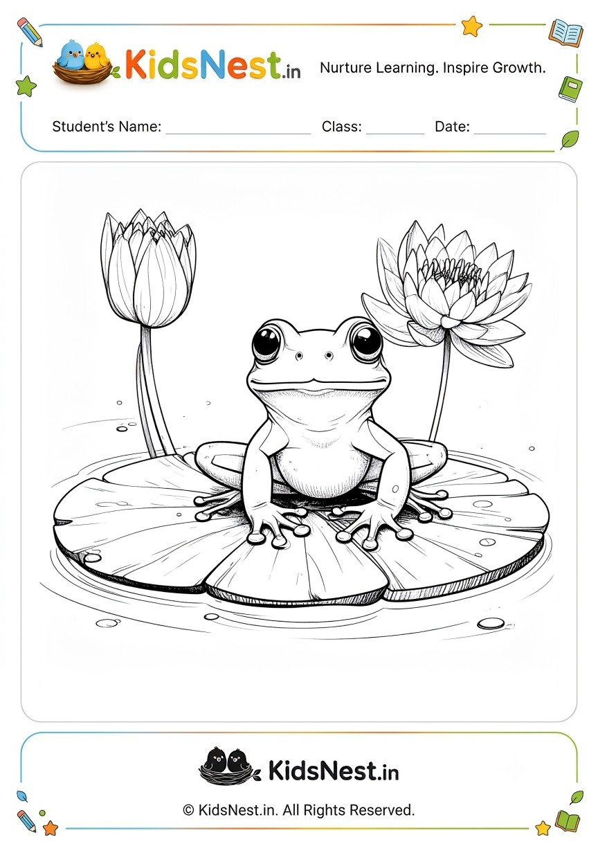 Printable Frog on a Lily Pad Coloring Worksheet for Kids