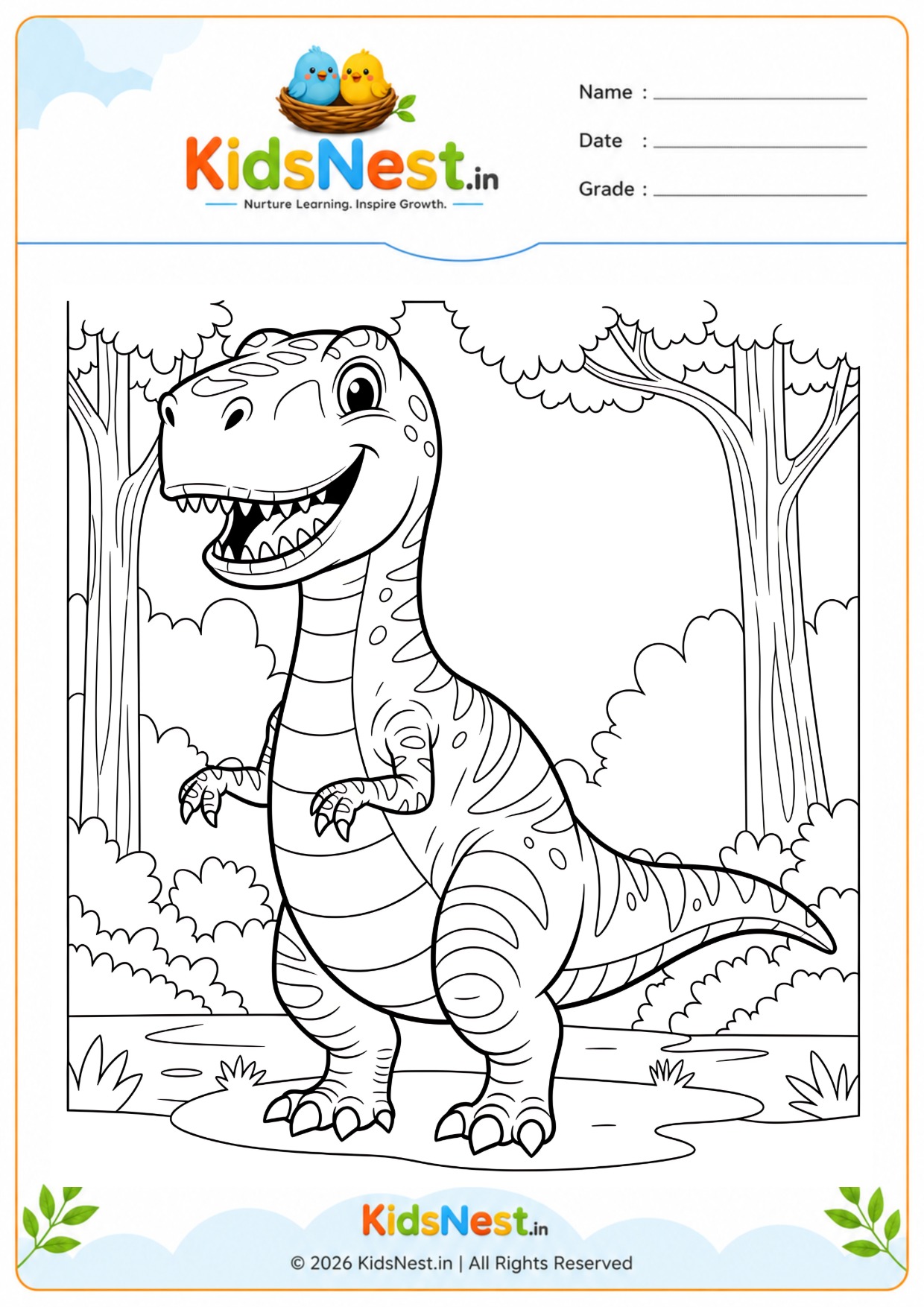 Printable T-Rex Coloring Worksheet for Kids | Dino Activity