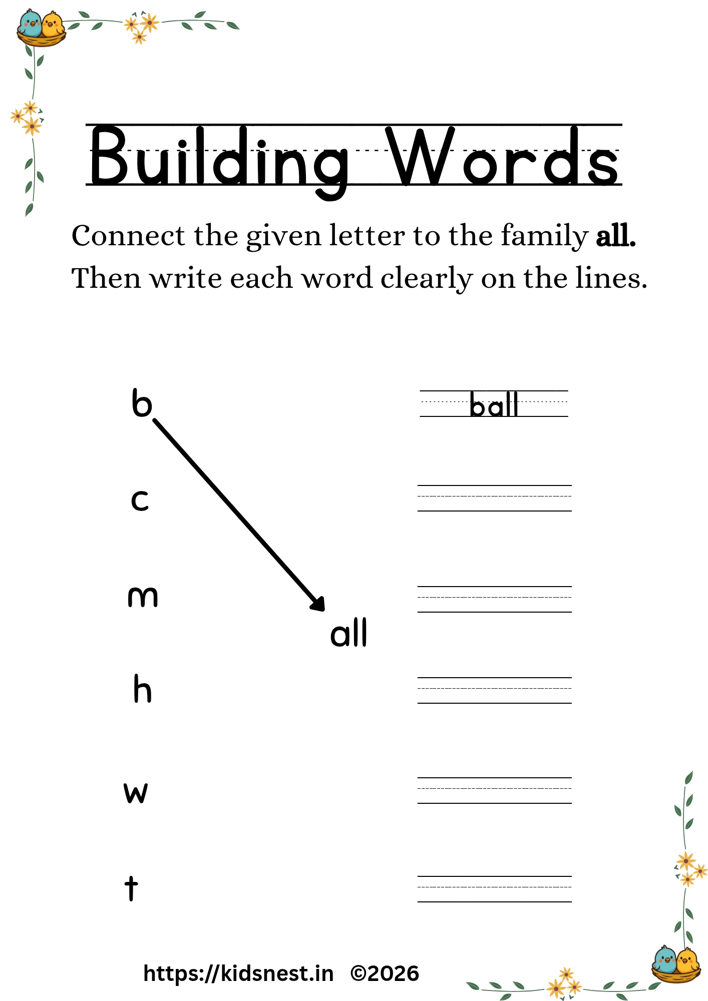 -all Word Family Worksheet | Printable Phonics Activity