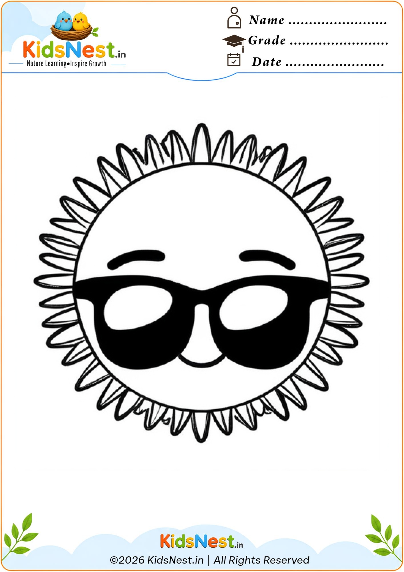 Cool Sun Coloring Page for Kids | Free Printable Worksheet