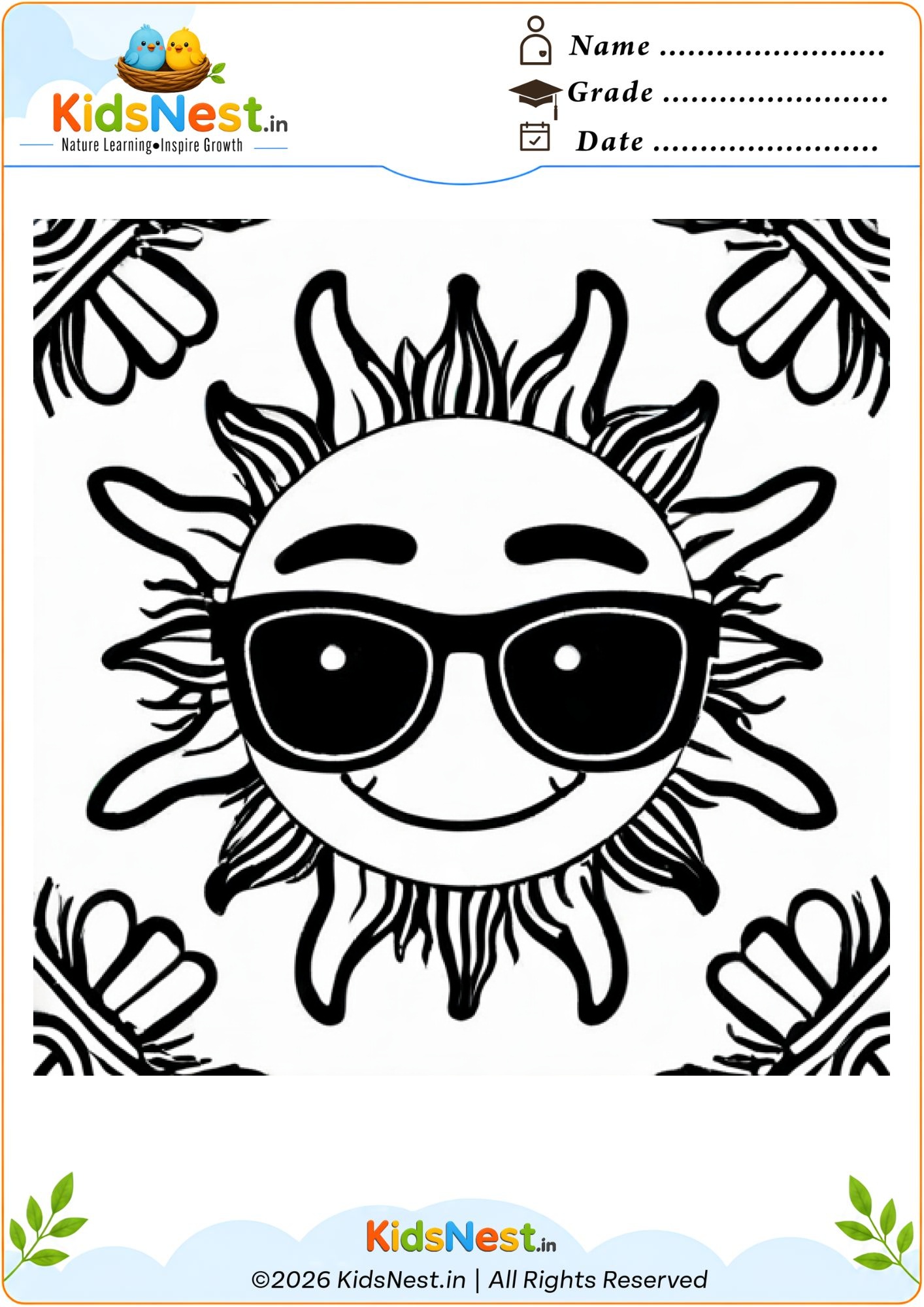 Cool Sun Coloring Worksheet for Kids | Free Printable PDF