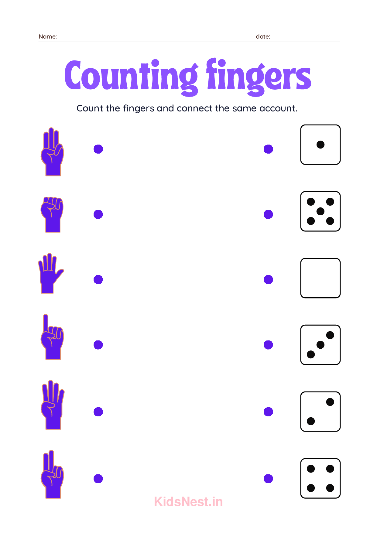 Count the Fingers Printable Worksheet for Kids Math