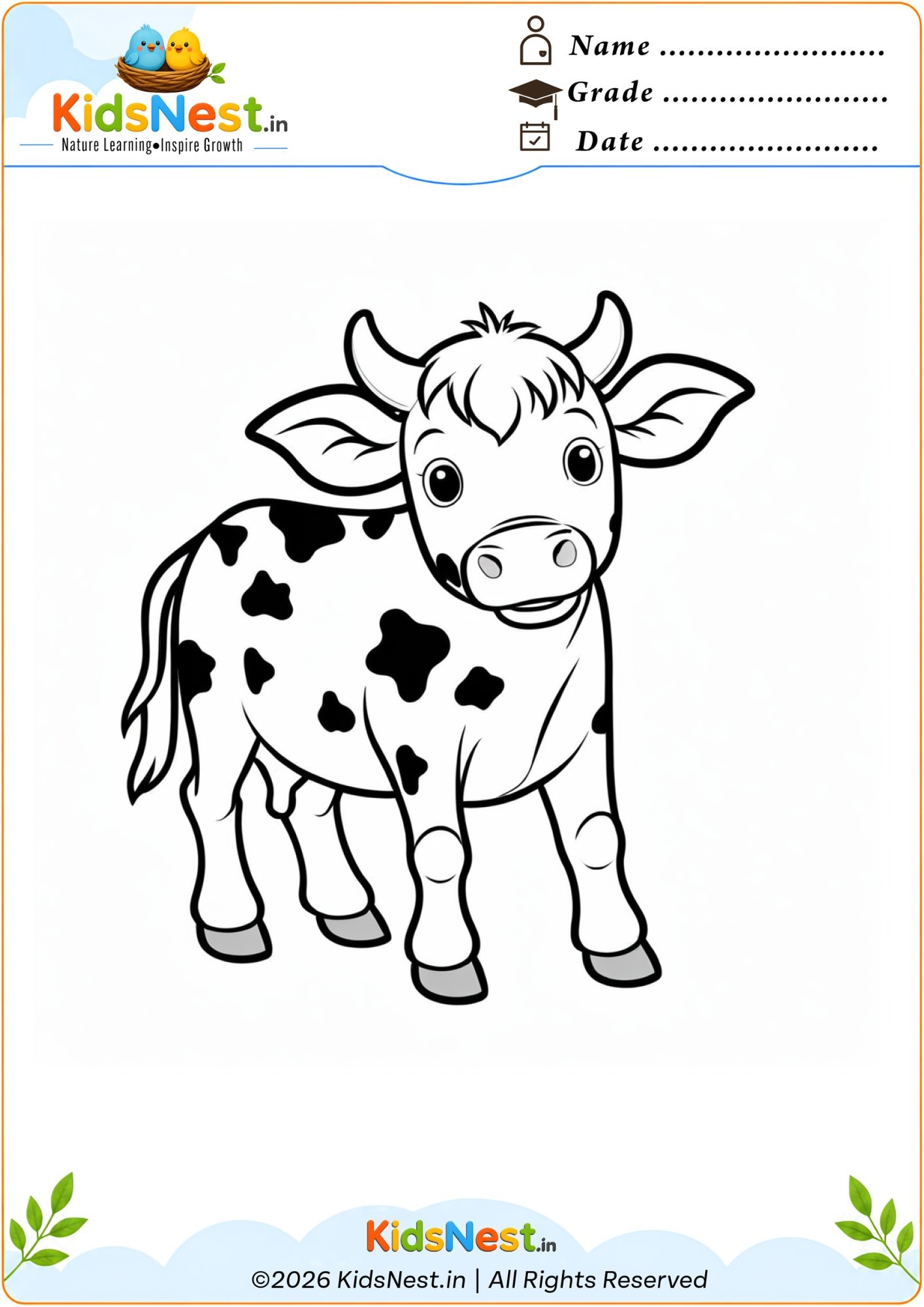 Free Printable Cow Coloring Page for Kids | Educational Fun