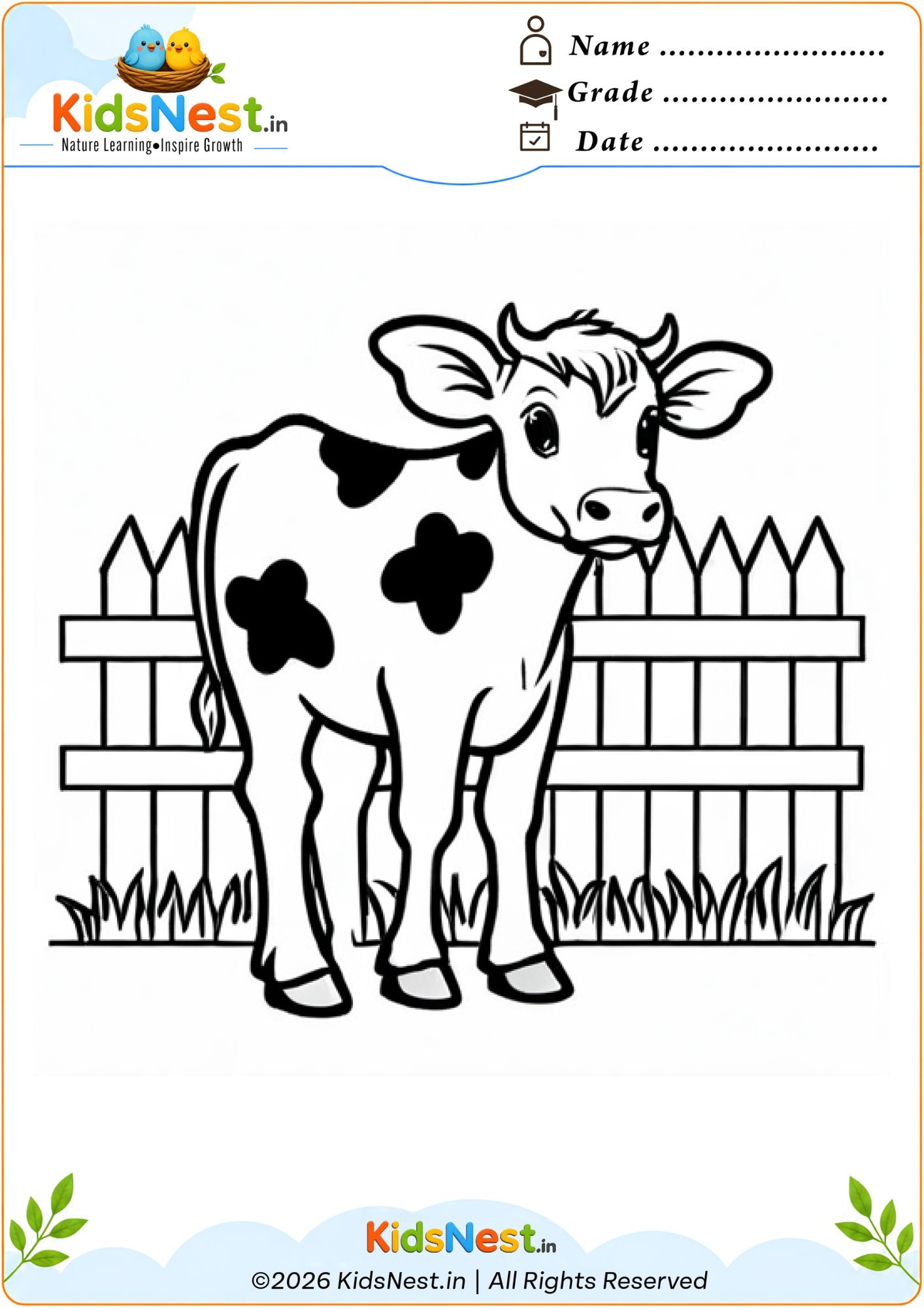 Free Cow Coloring Worksheet for Kids | Printable PDF