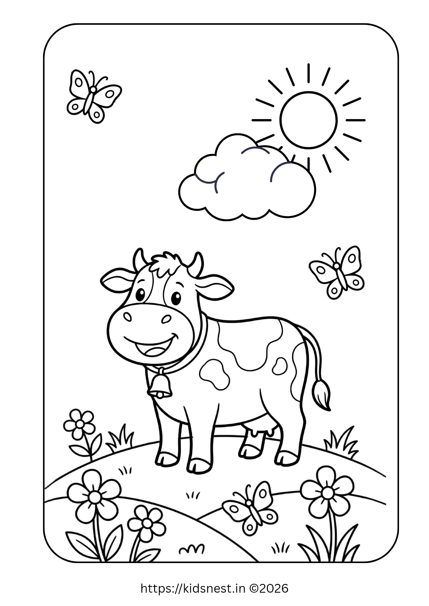 Printable Cow in Farm Colouring Page for Kids | Free PDF