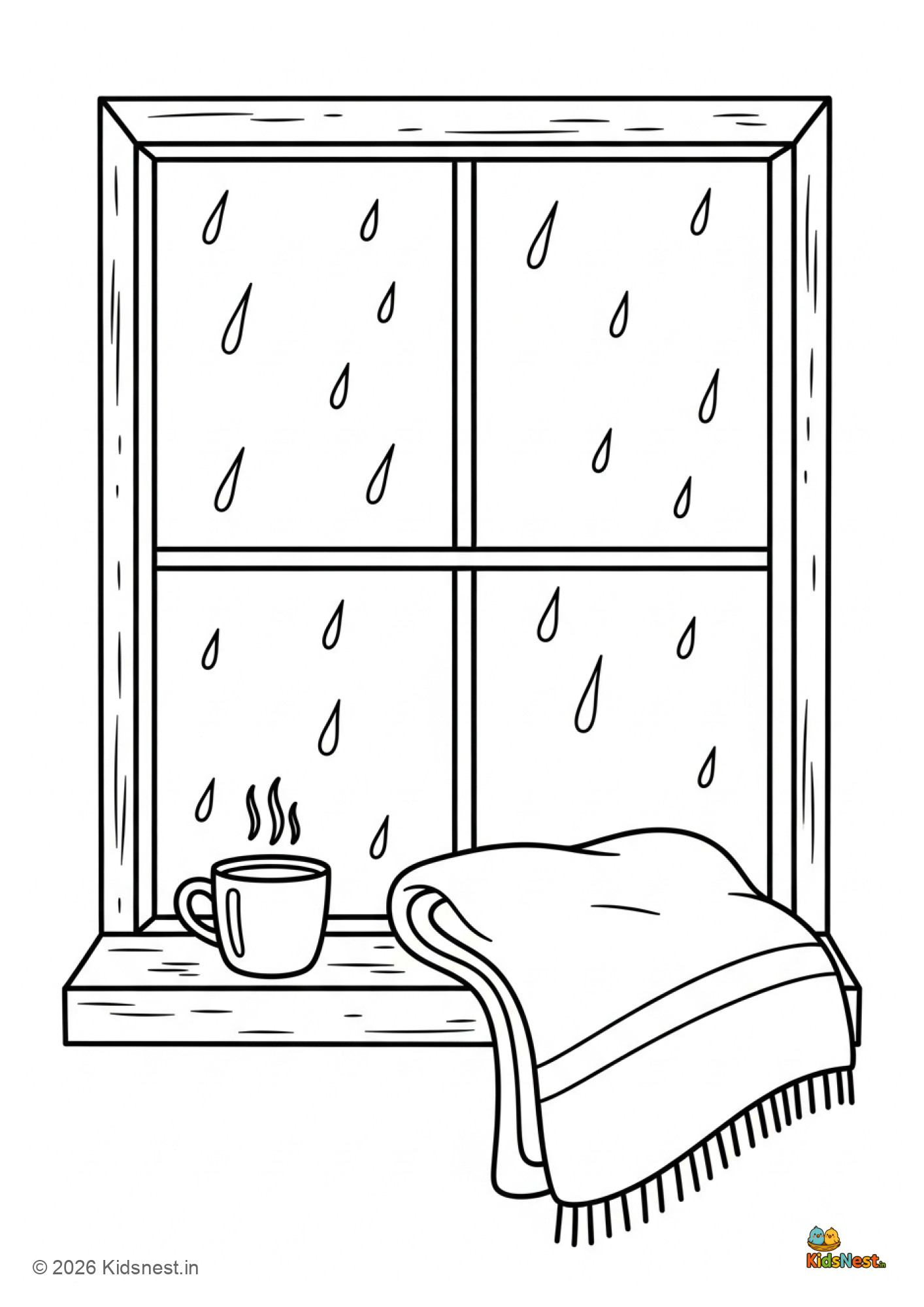 Cozy Rainy Day Coloring Page for Kids | Free Printable