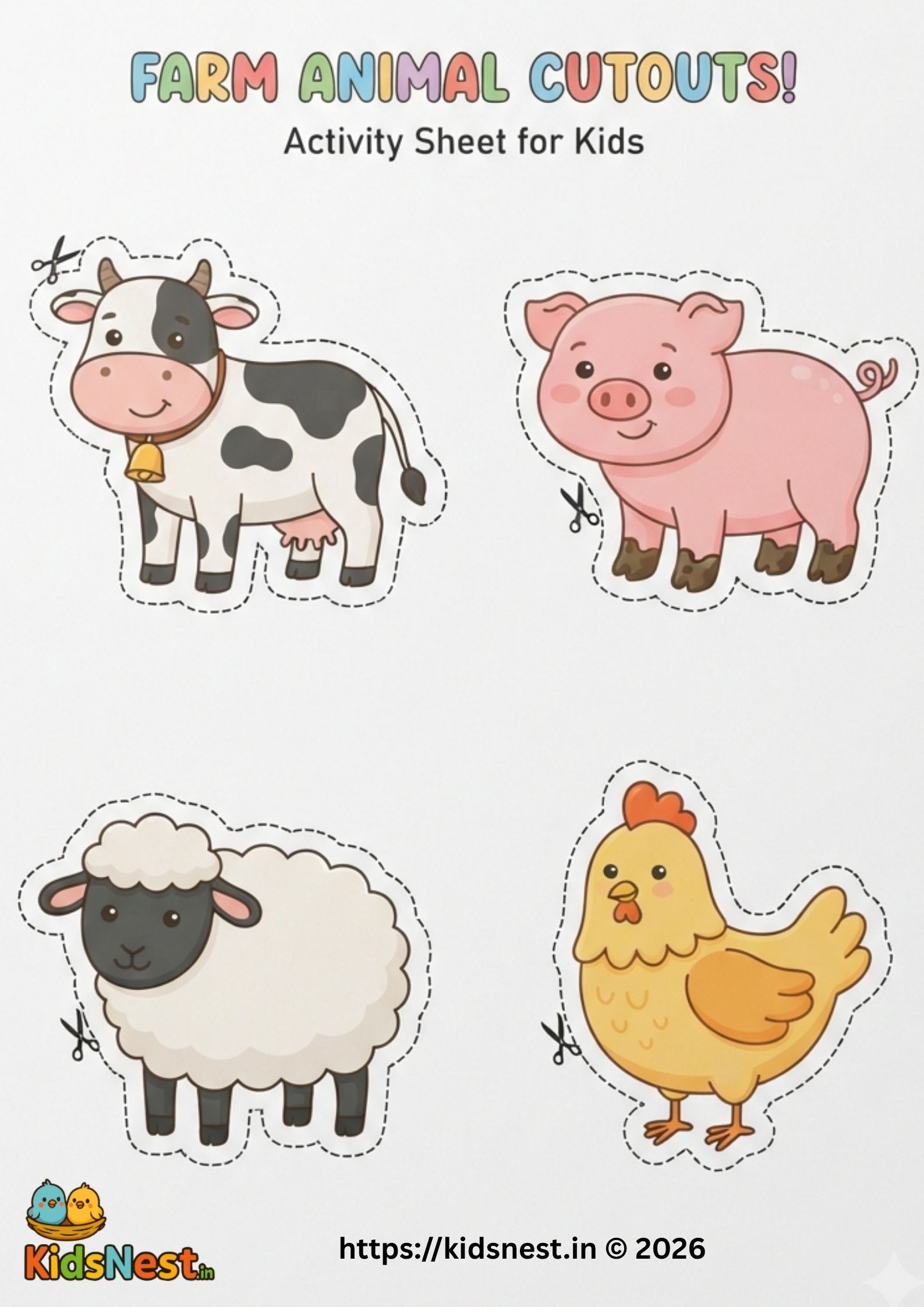 Farm Animal Cutouts: Fun Printable Craft for Kids