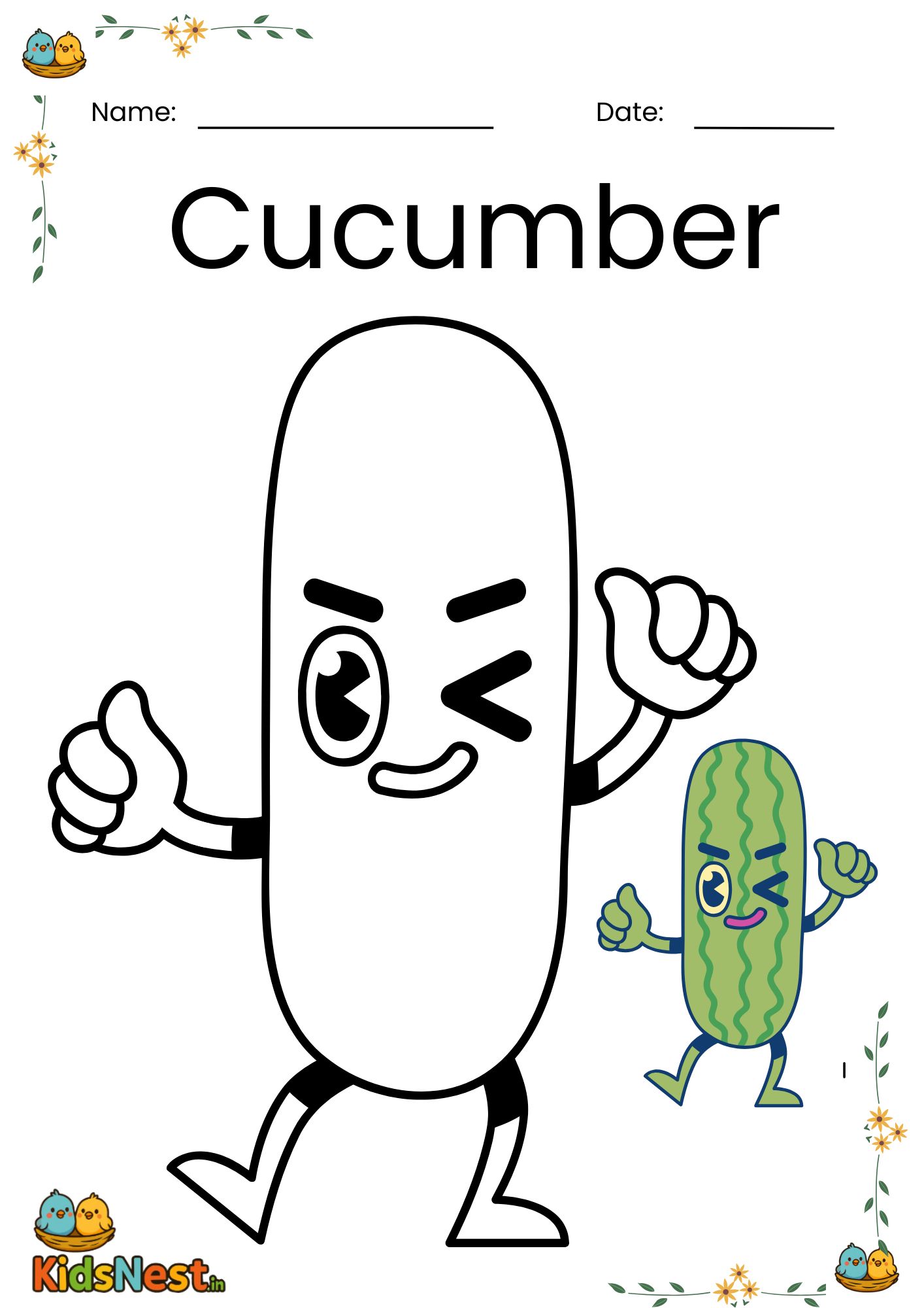 Fun Cucumber Coloring Page | Free Printable for Kids