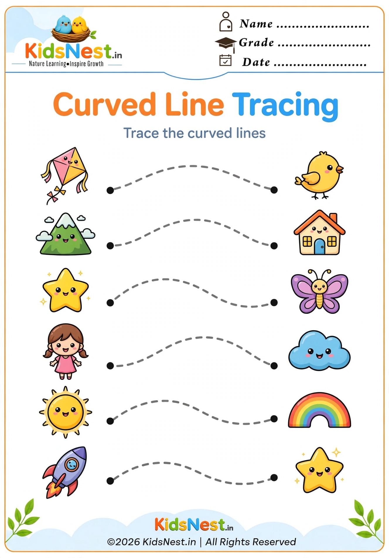 Curved Line Tracing Worksheets for Kids | Printable Practice