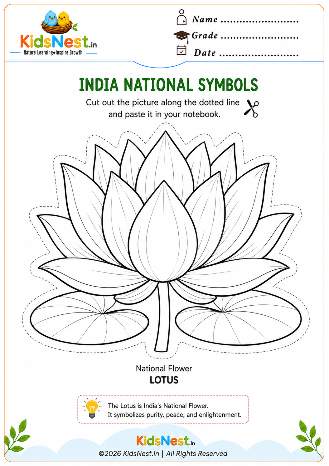Cut and Paste Lotus Activity: India National Flower Worksheet