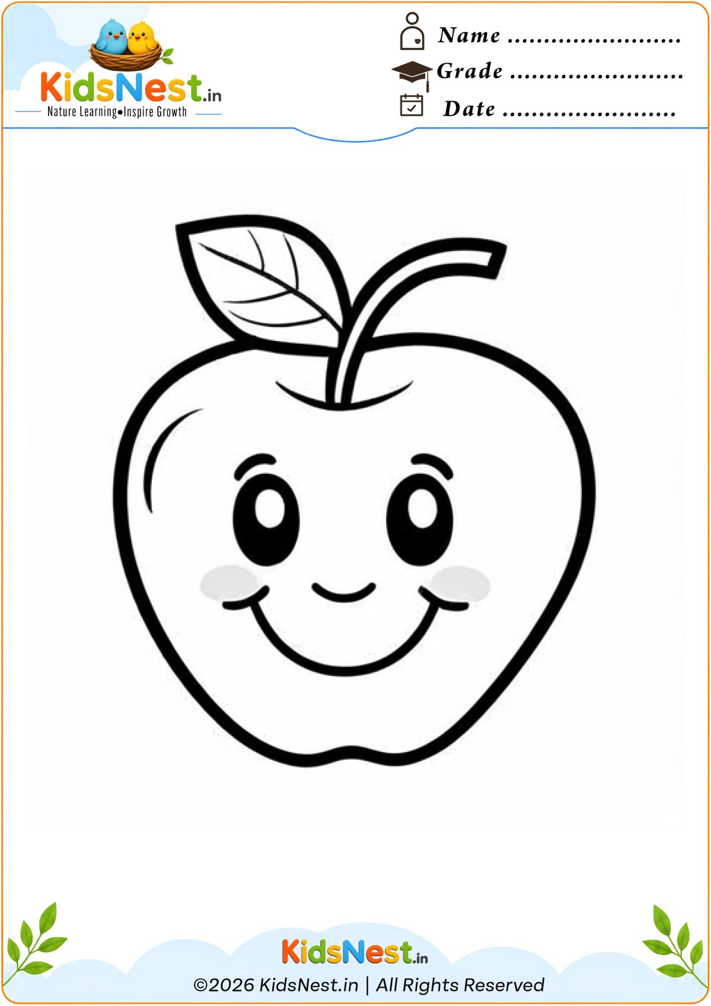Cute Apple Coloring Worksheet | Free Printable for Kids