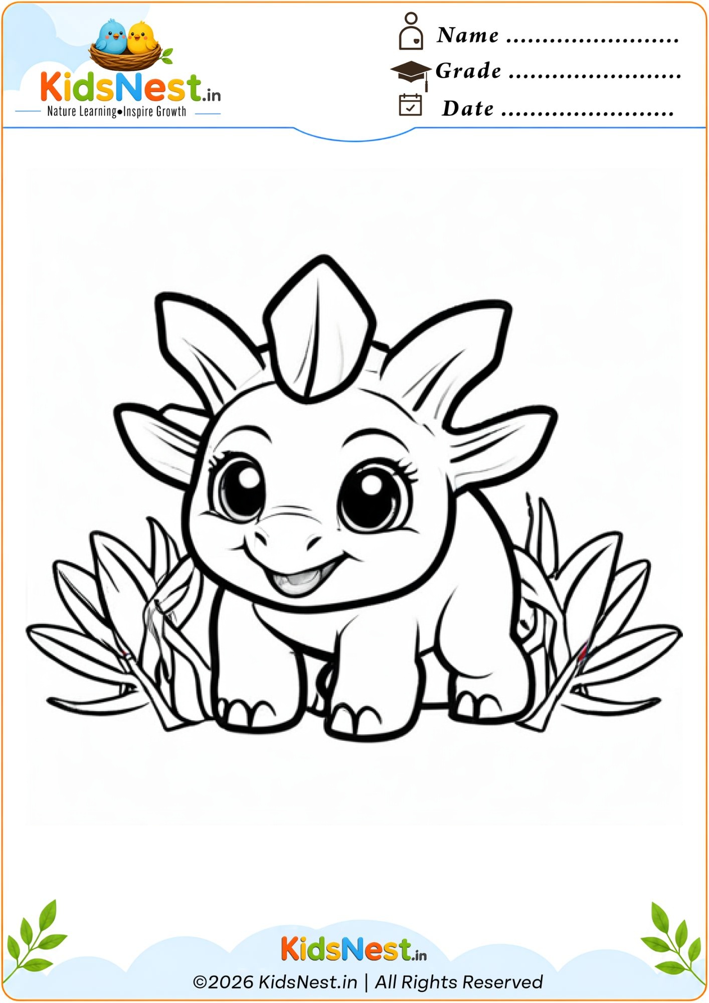 Cute Baby Dinosaur Coloring Worksheet | Free Printable for Kids