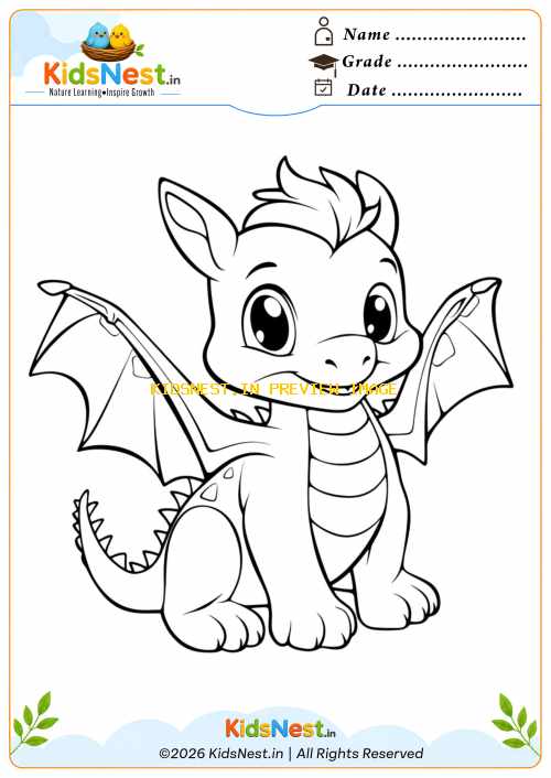 Cute Baby Dragon Coloring Page for Kids | Free Printable