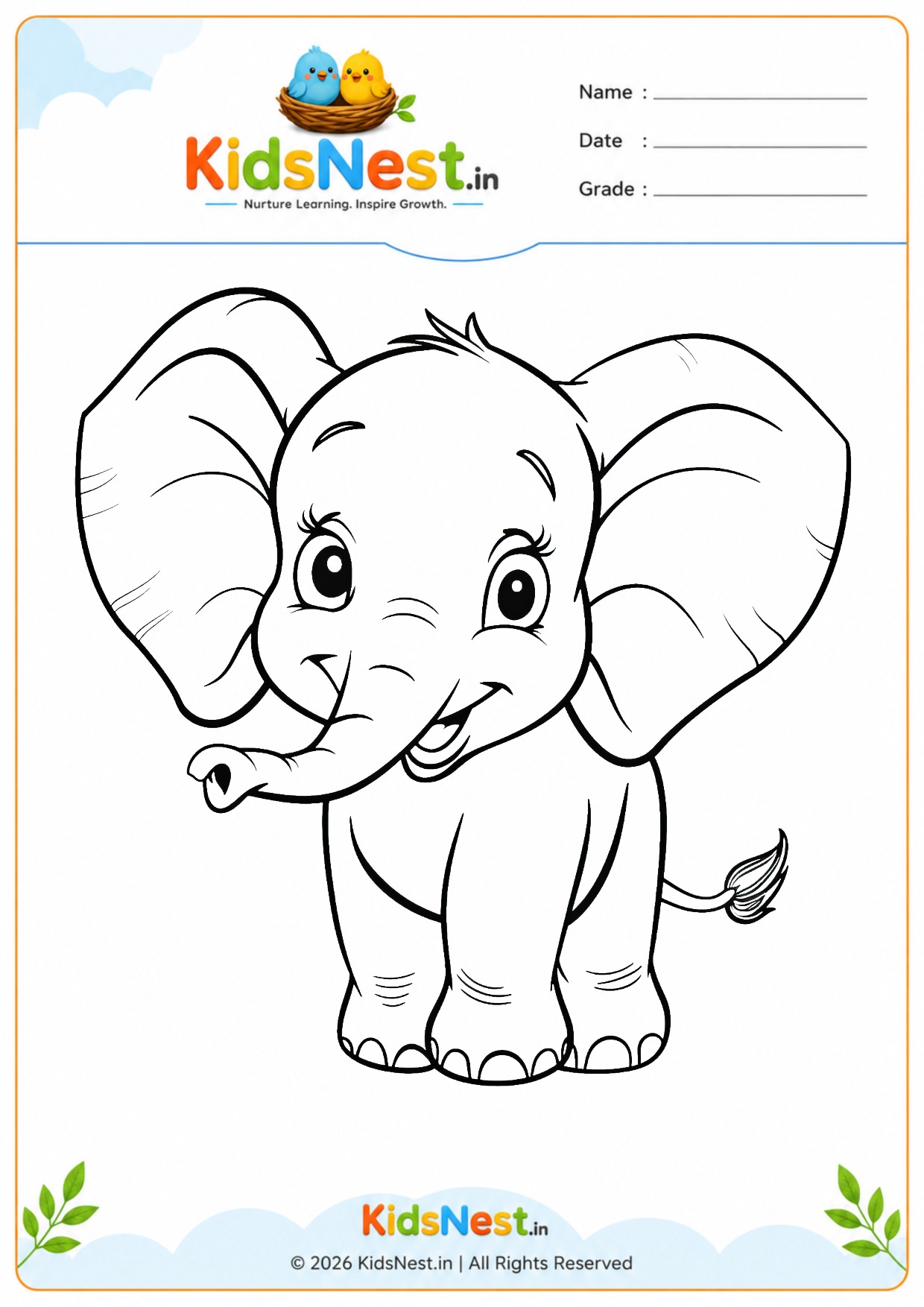 Cute Baby Elephant Coloring Page for Kids | Free Printable