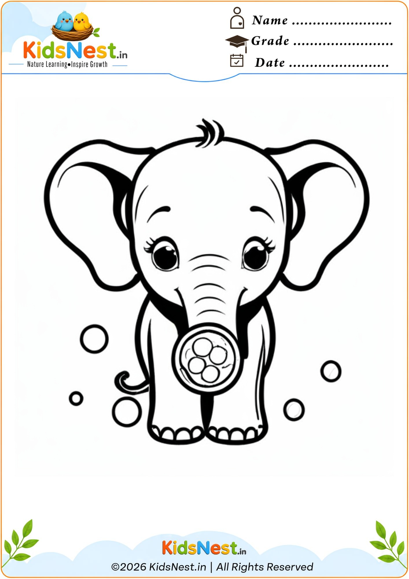 Cute Baby Elephant Coloring Page | Printable for Kids