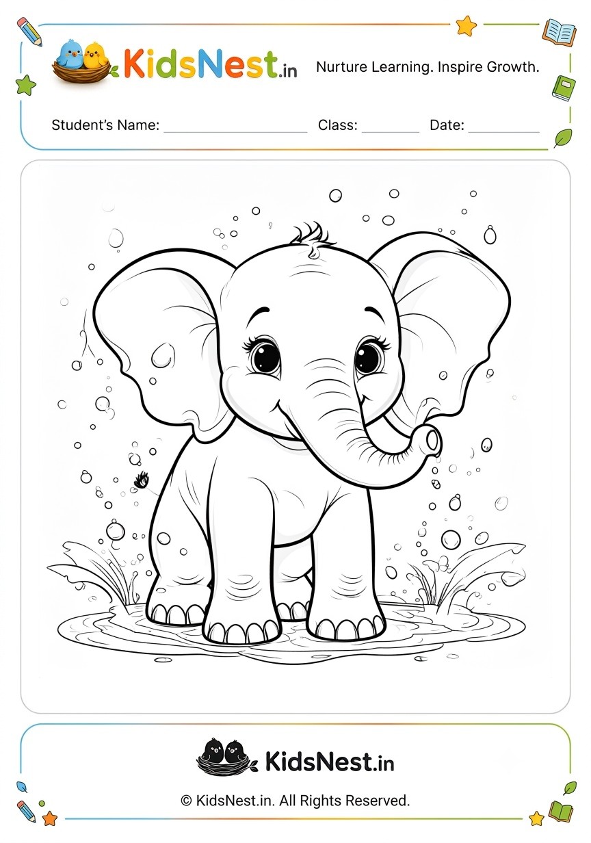 Cute Baby Elephant Coloring Page | Free Printable for Kids