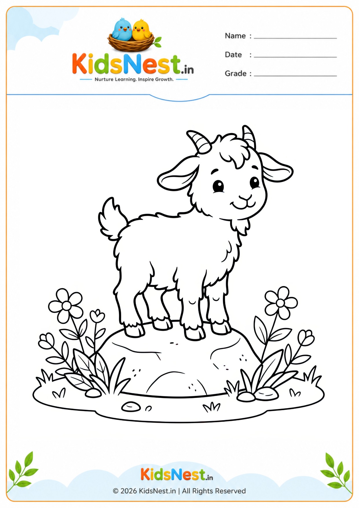 Cute Baby Goat Coloring Worksheet for Kids | Free Printable
