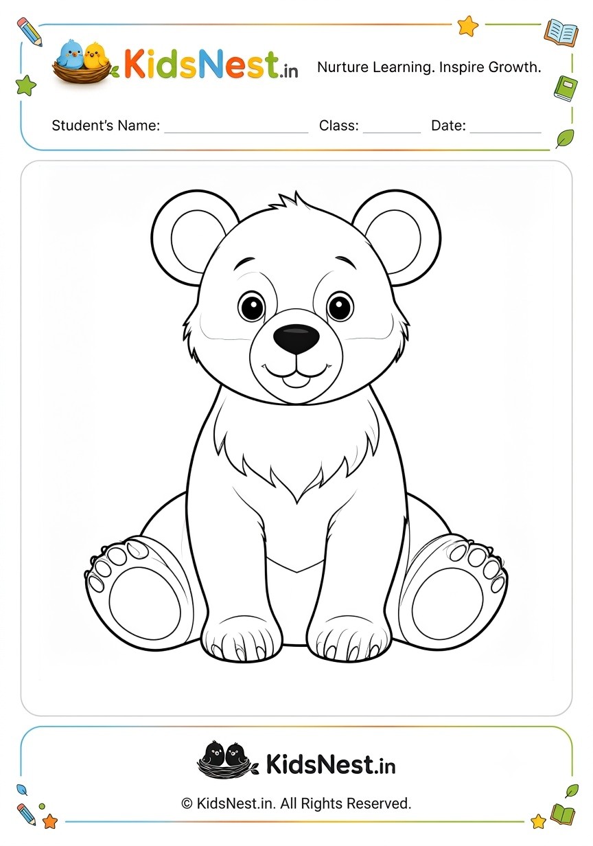 Cute Bear Coloring Worksheet for Kids | Free Printable