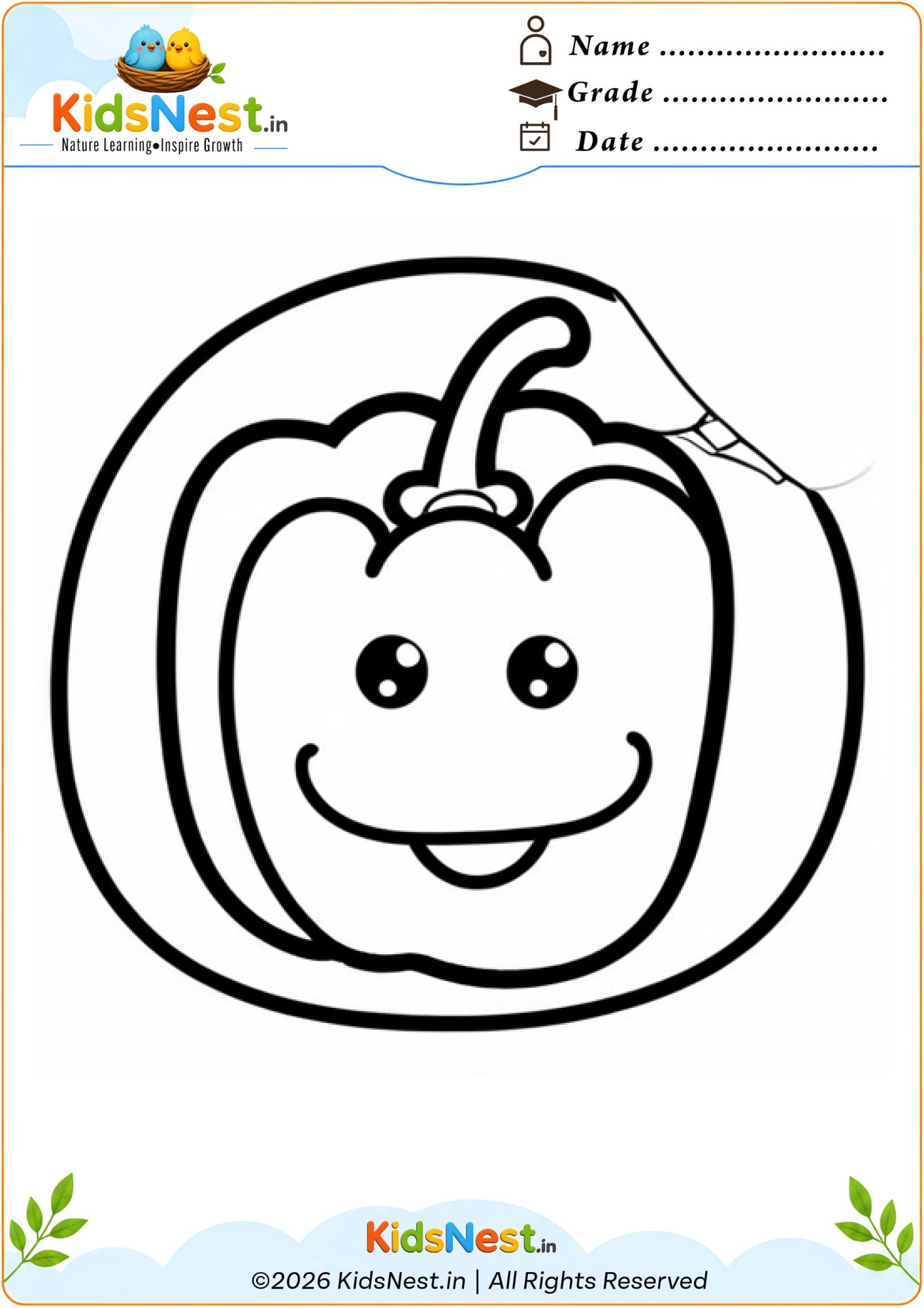 Cute Bell Pepper Coloring Worksheet for Kids | Printable PDF