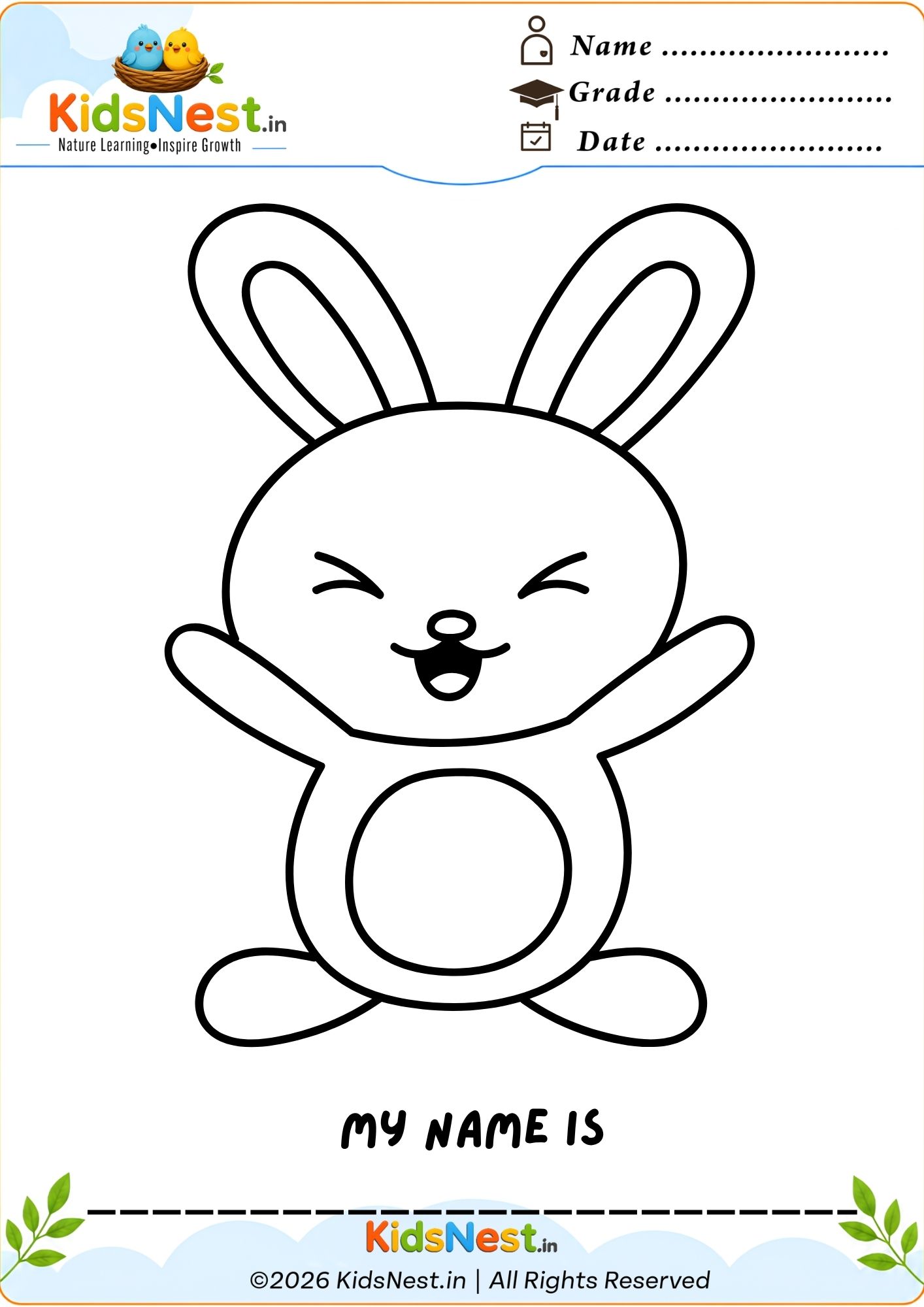 Free Cute Bunny Coloring Page for Kids | Printable Activity
