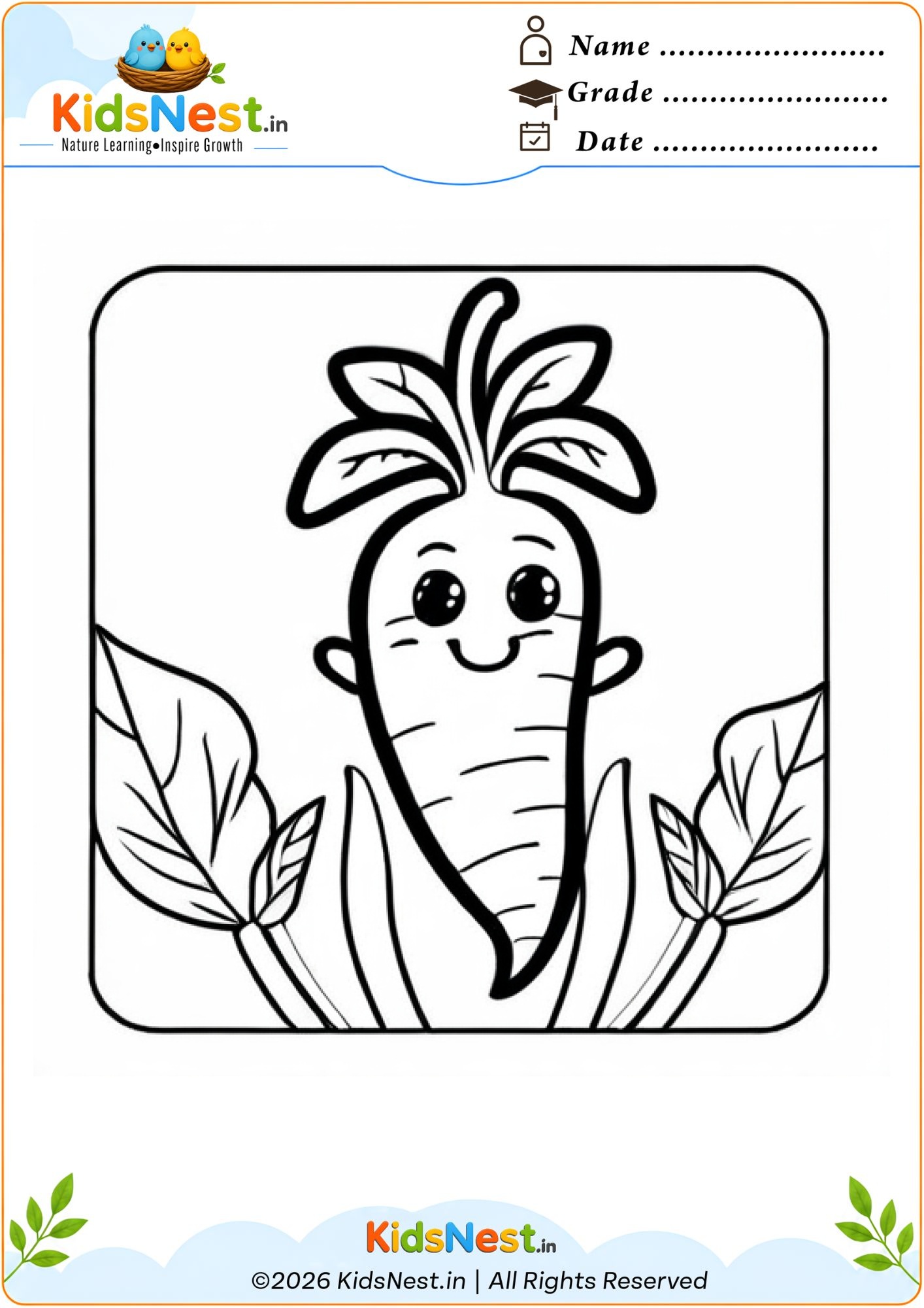 Cute Carrot Coloring Page for Kids | Free Printable Worksheet