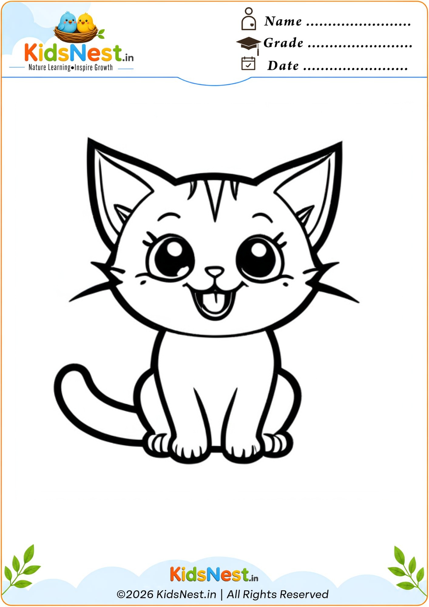 Cute Cat Coloring Page for Kids | Free Printable Worksheet
