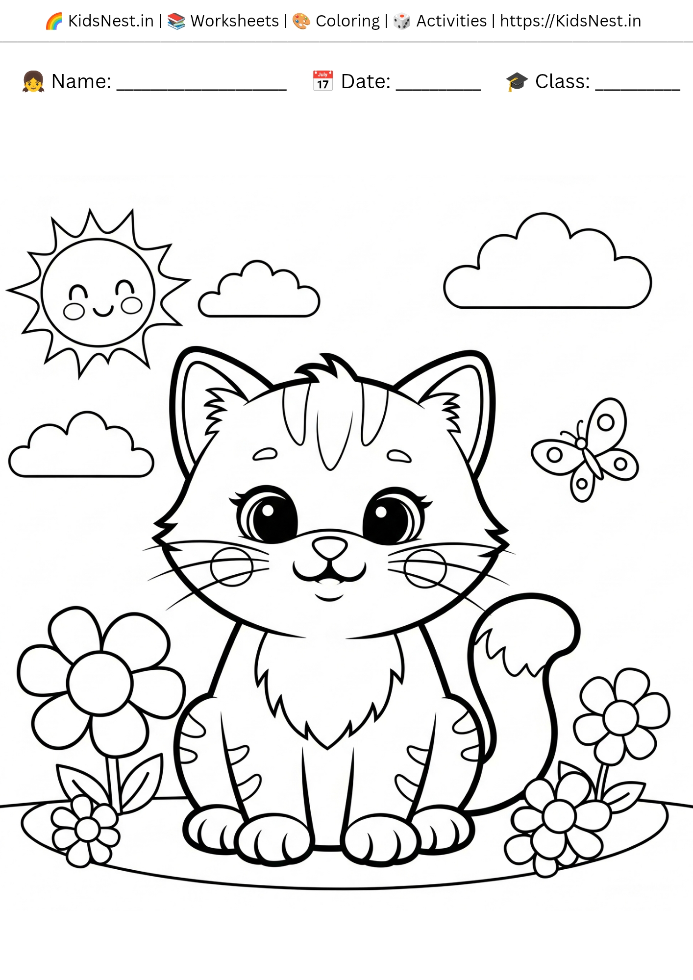 Cute Cat Coloring Page for Kids - Free Printable Activity