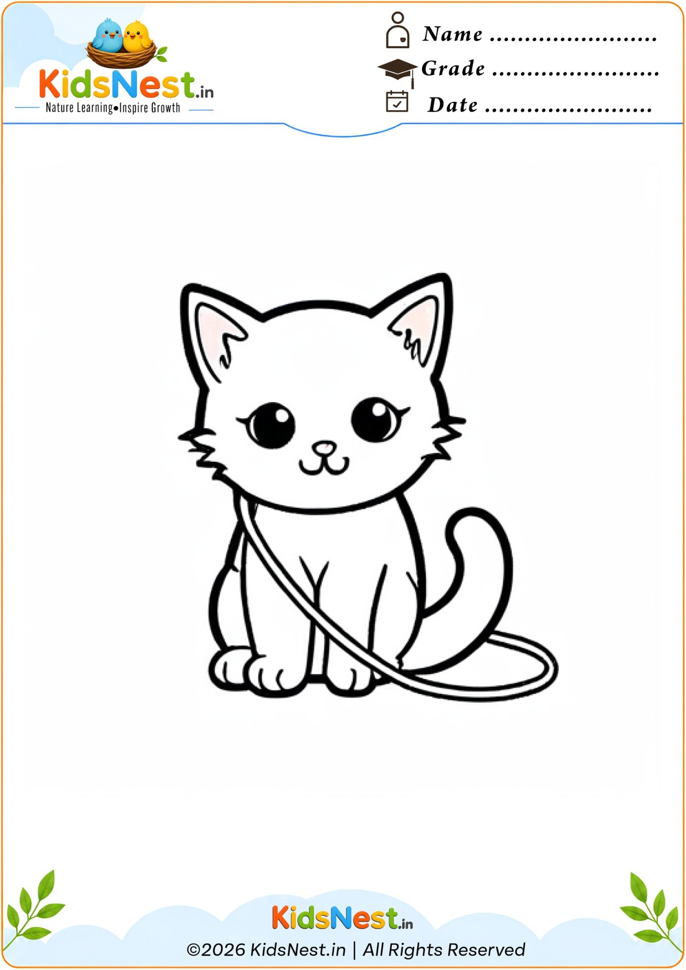 Cute Cat Coloring Worksheet for Kids | Free Printable PDF