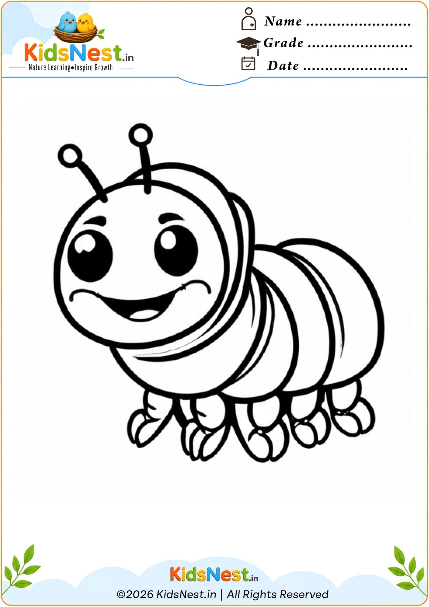 Cute Caterpillar Coloring Worksheet for Kids | Free Printable