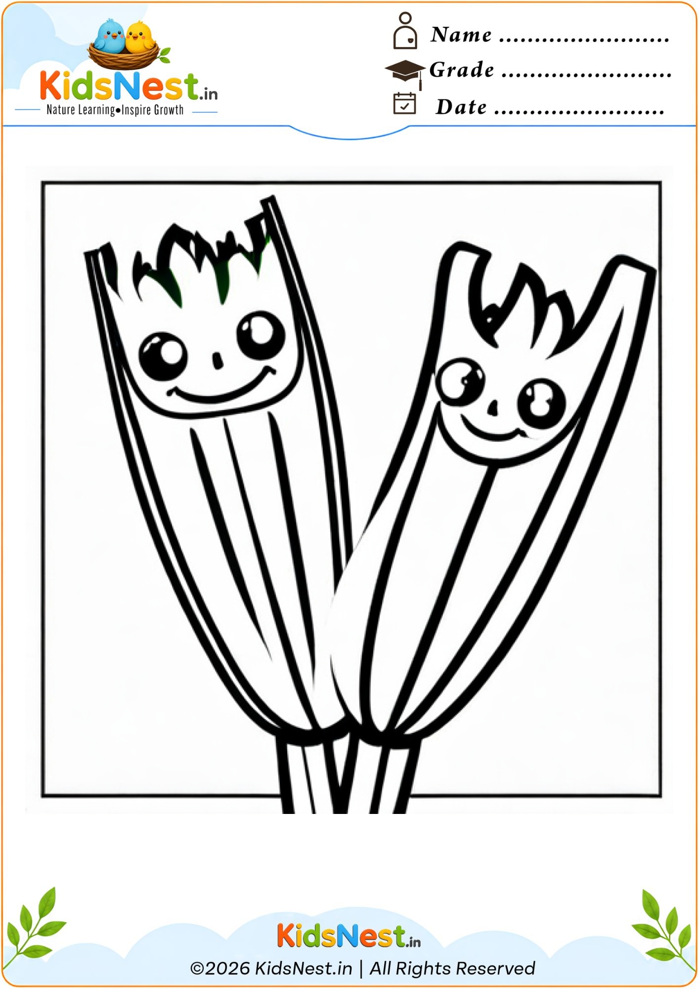 Cute Celery Coloring Worksheet for Kids | Free Printable