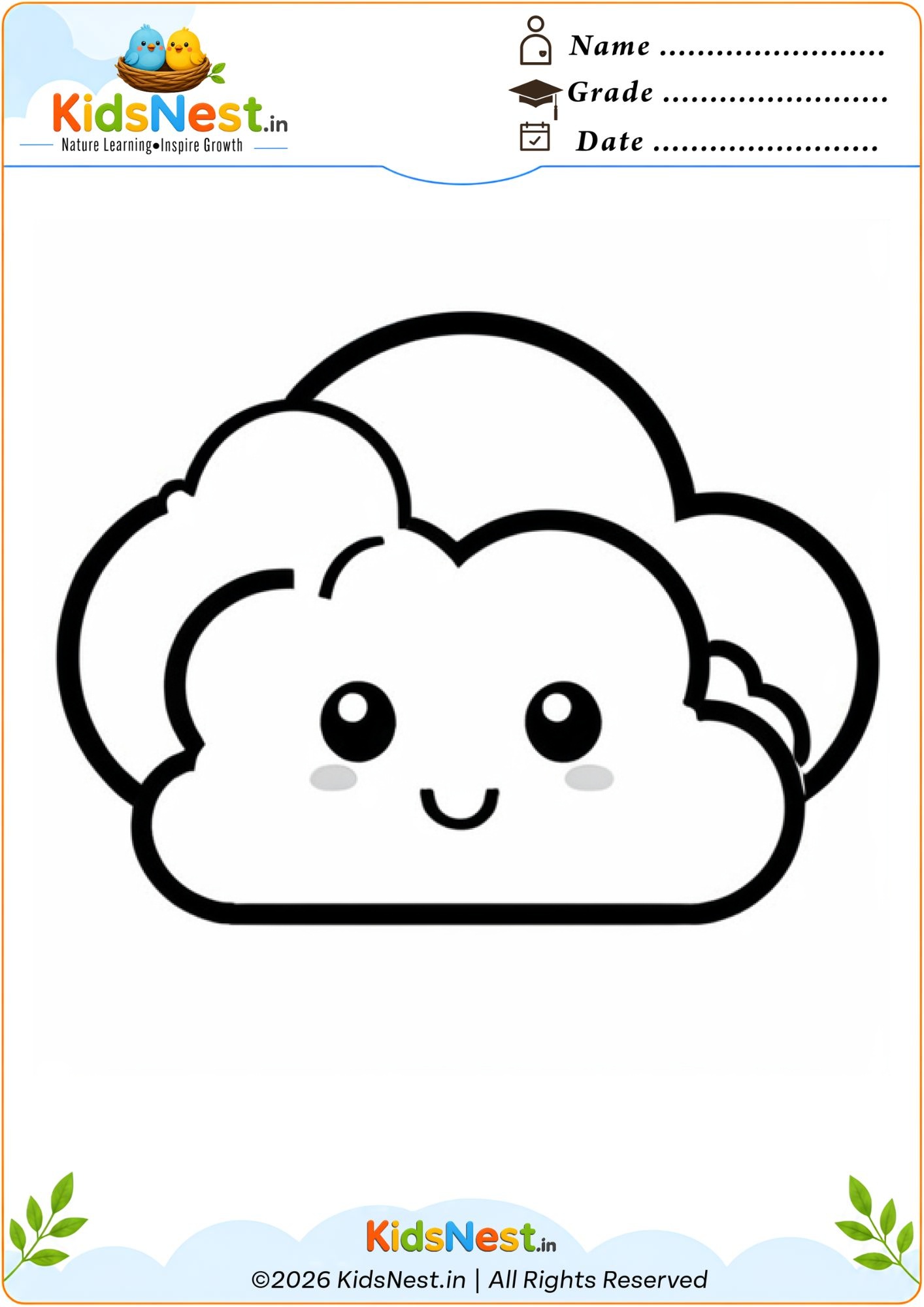 Cute Cloud Coloring Page for Kids | Free Printable PDF