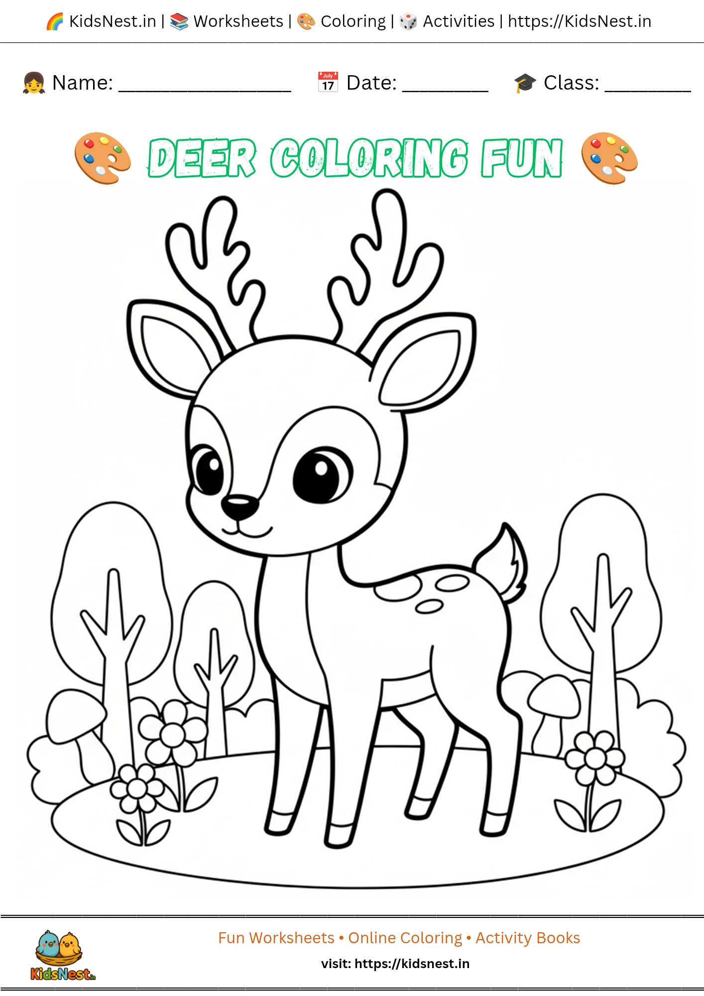 Cute Deer Coloring Page for Kids | Free Printable Activity