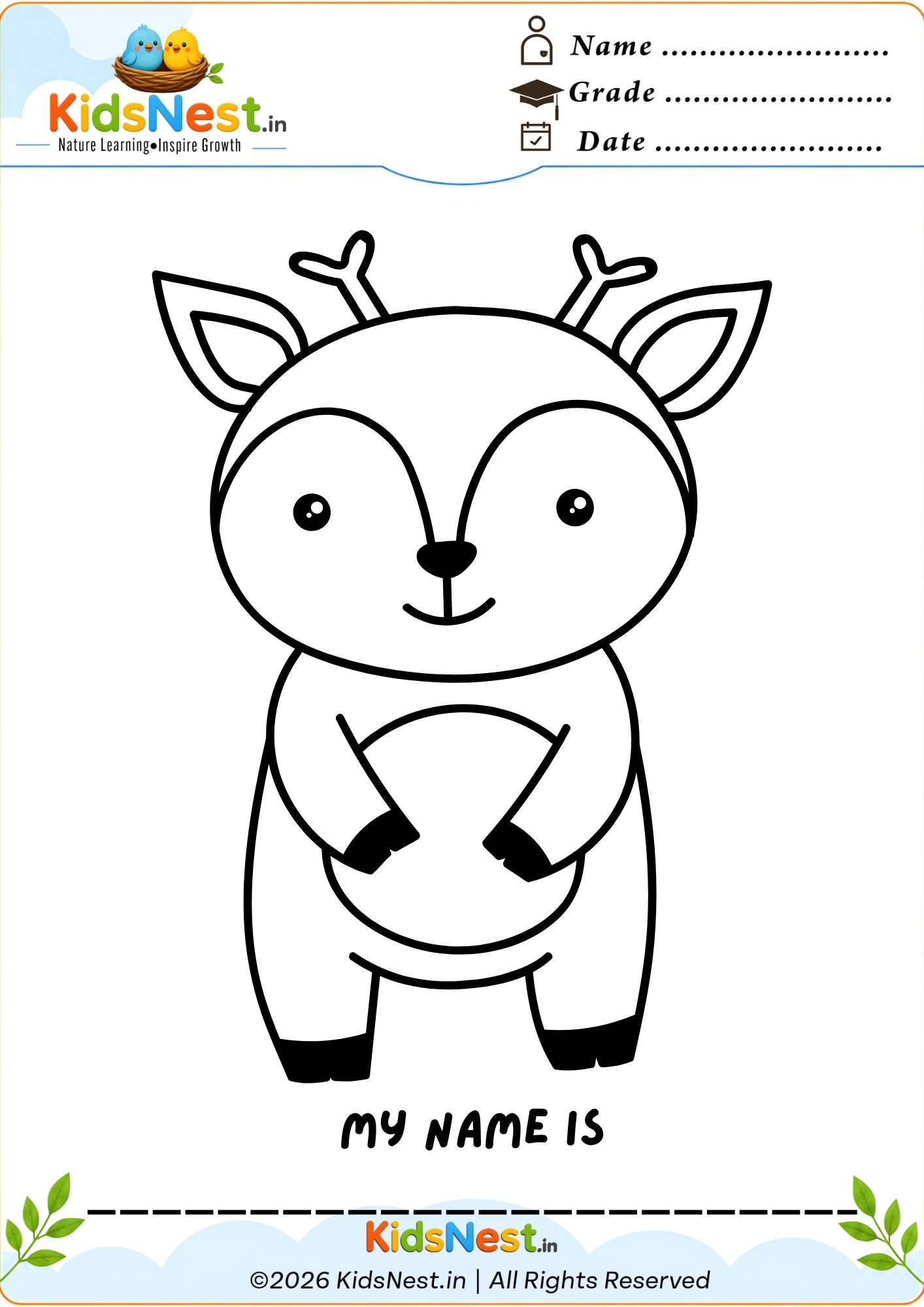 Cute Deer Coloring Worksheet for Kids | Free Printable PDF