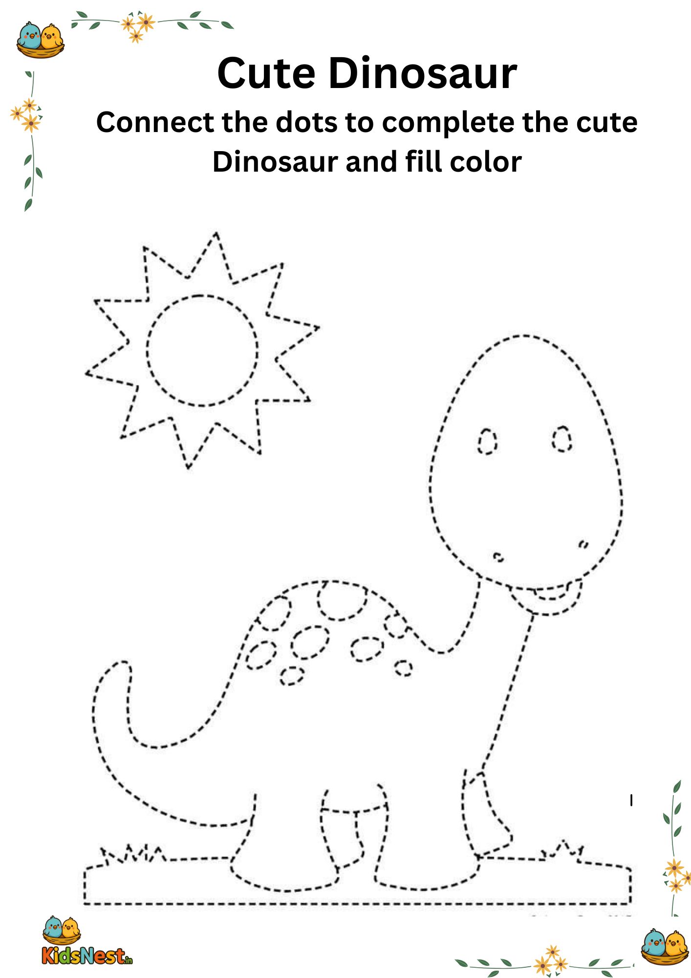 Cute Dinosaur Kids Activity | Printable Worksheets & Coloring