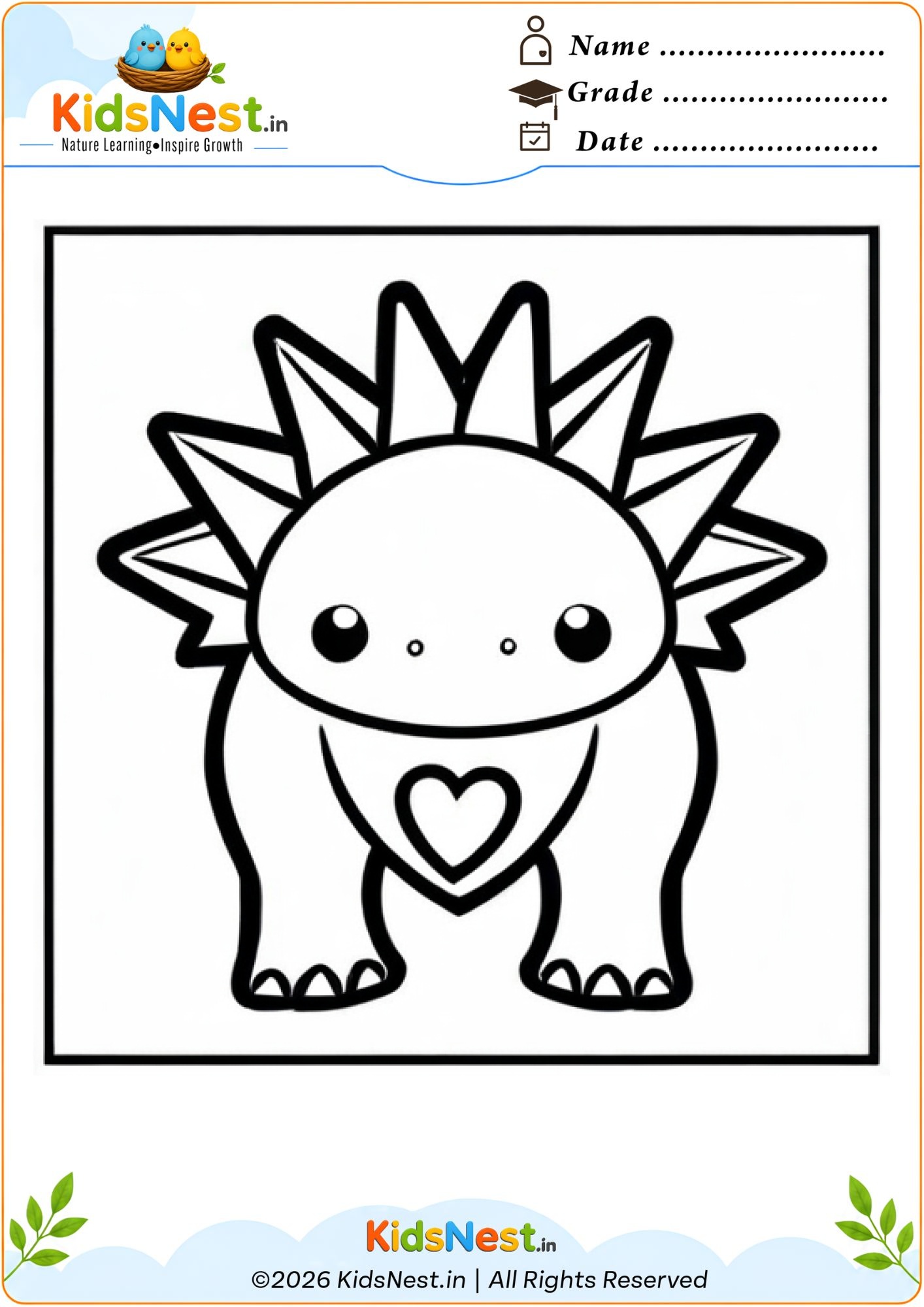 Cute Dinosaur Coloring Activity | Printable Worksheet for Kids